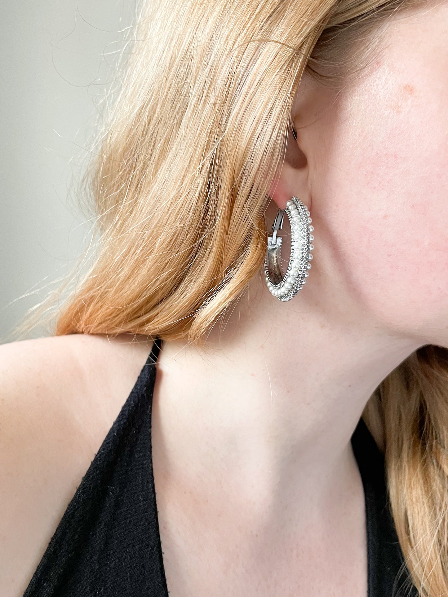 Silver Pearl Hoop Earrings