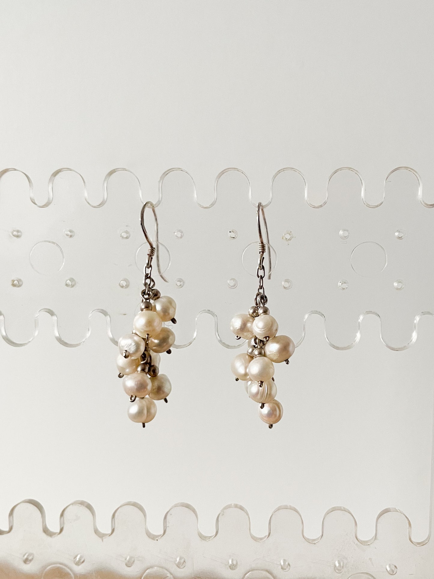 Silver Cluster Freshwater Pearl Dangling Earring