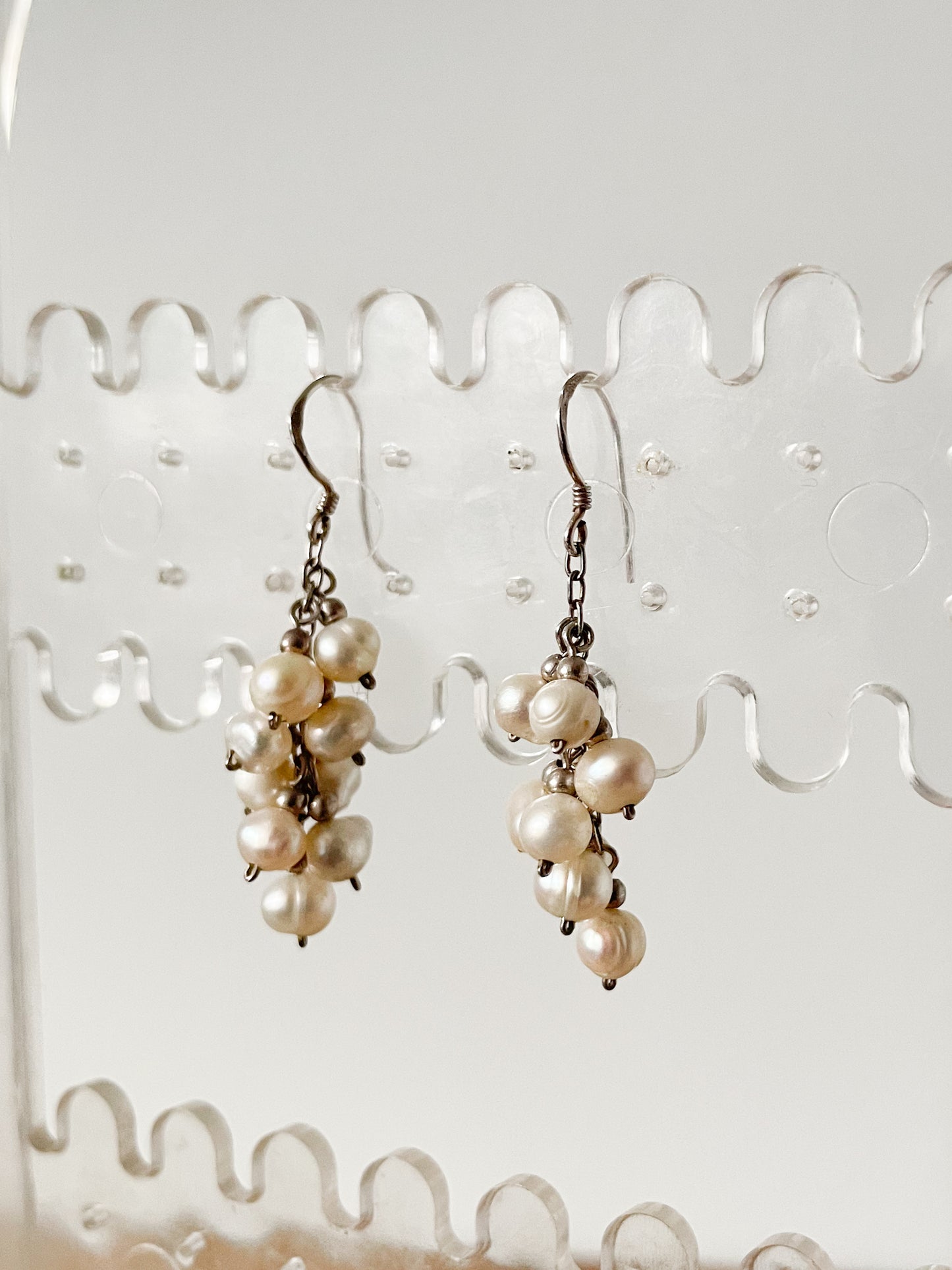 Silver Cluster Freshwater Pearl Dangling Earring
