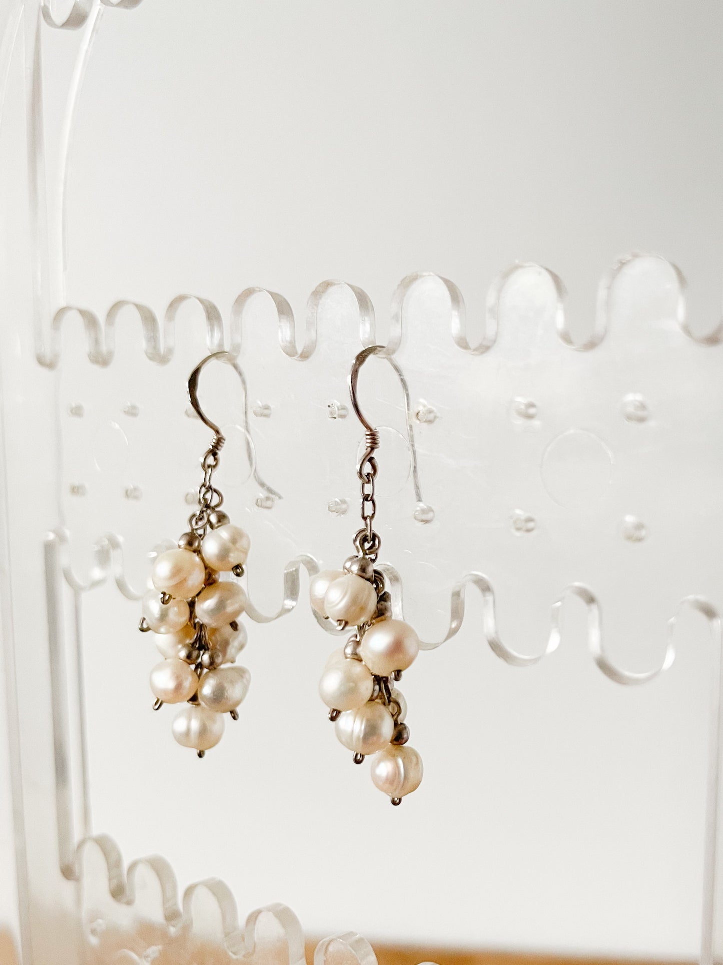 Silver Cluster Freshwater Pearl Dangling Earring
