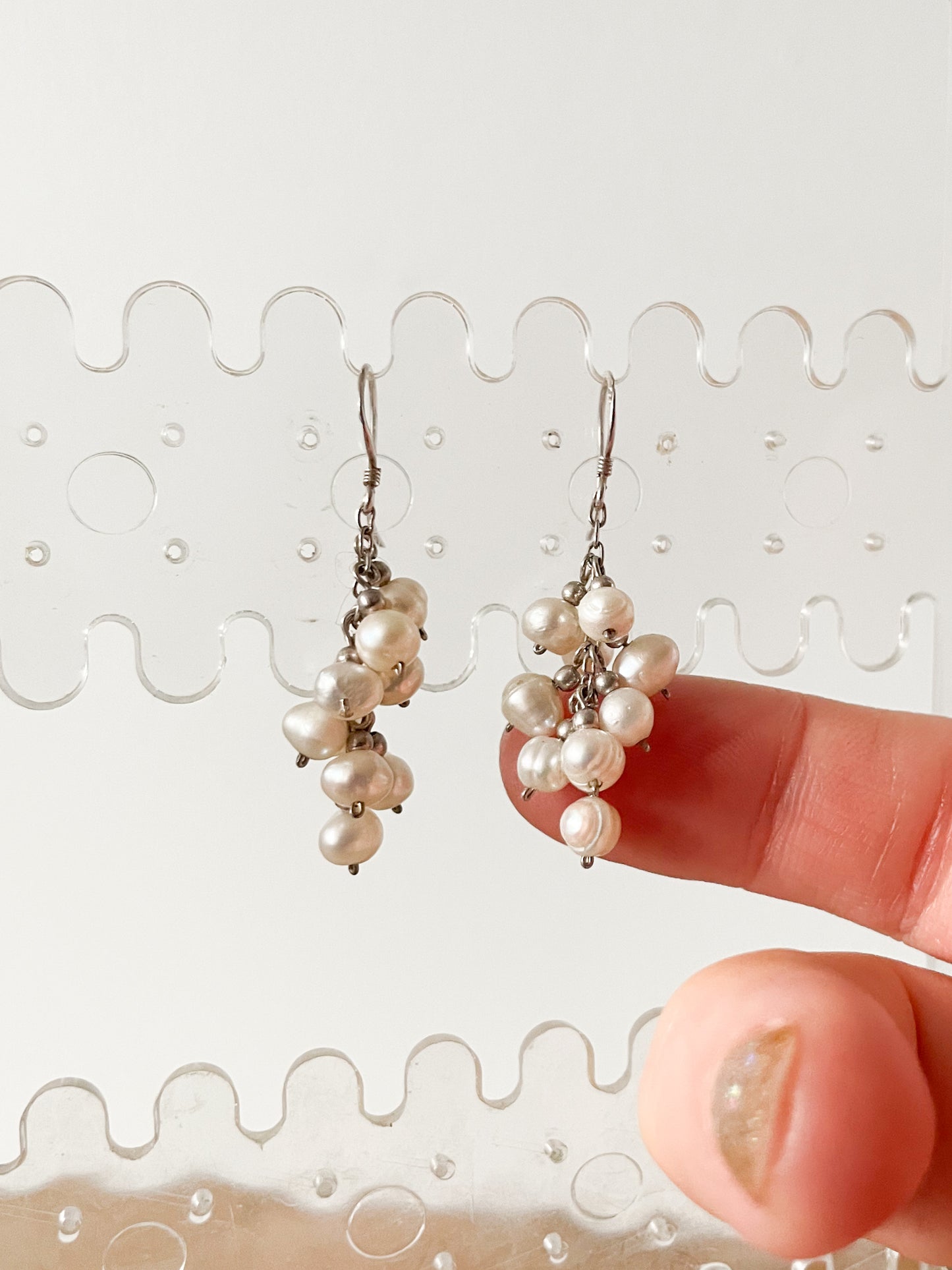 Silver Cluster Freshwater Pearl Dangling Earring