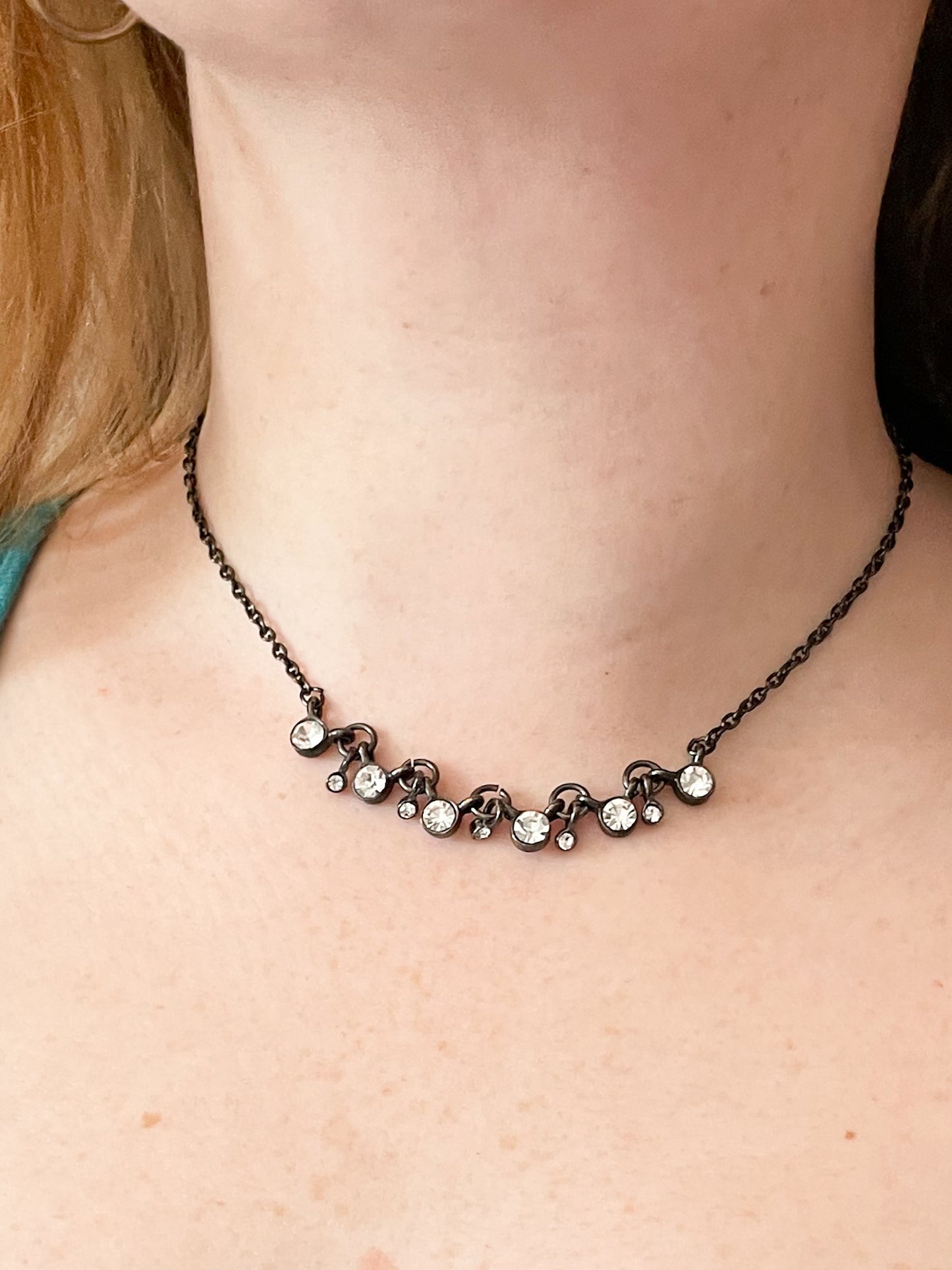 Diamond Circle Chain Black Metal Choker Necklace