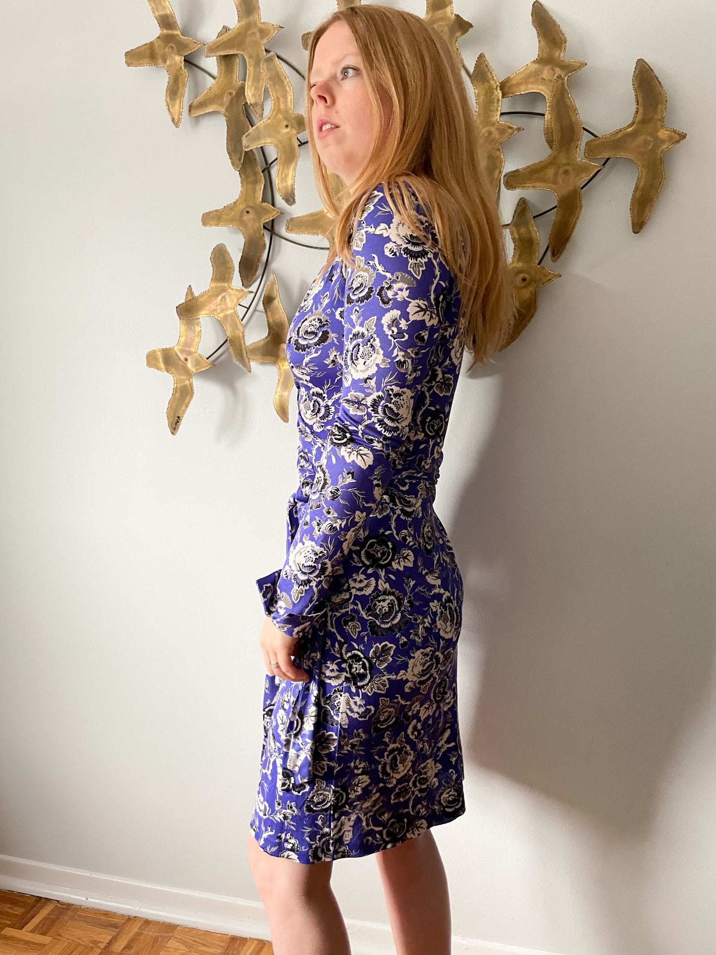 Diane Von Furstenberg Vintage Blue 100% Silk Floral Wrap Dress - Size 4 (XS/S)