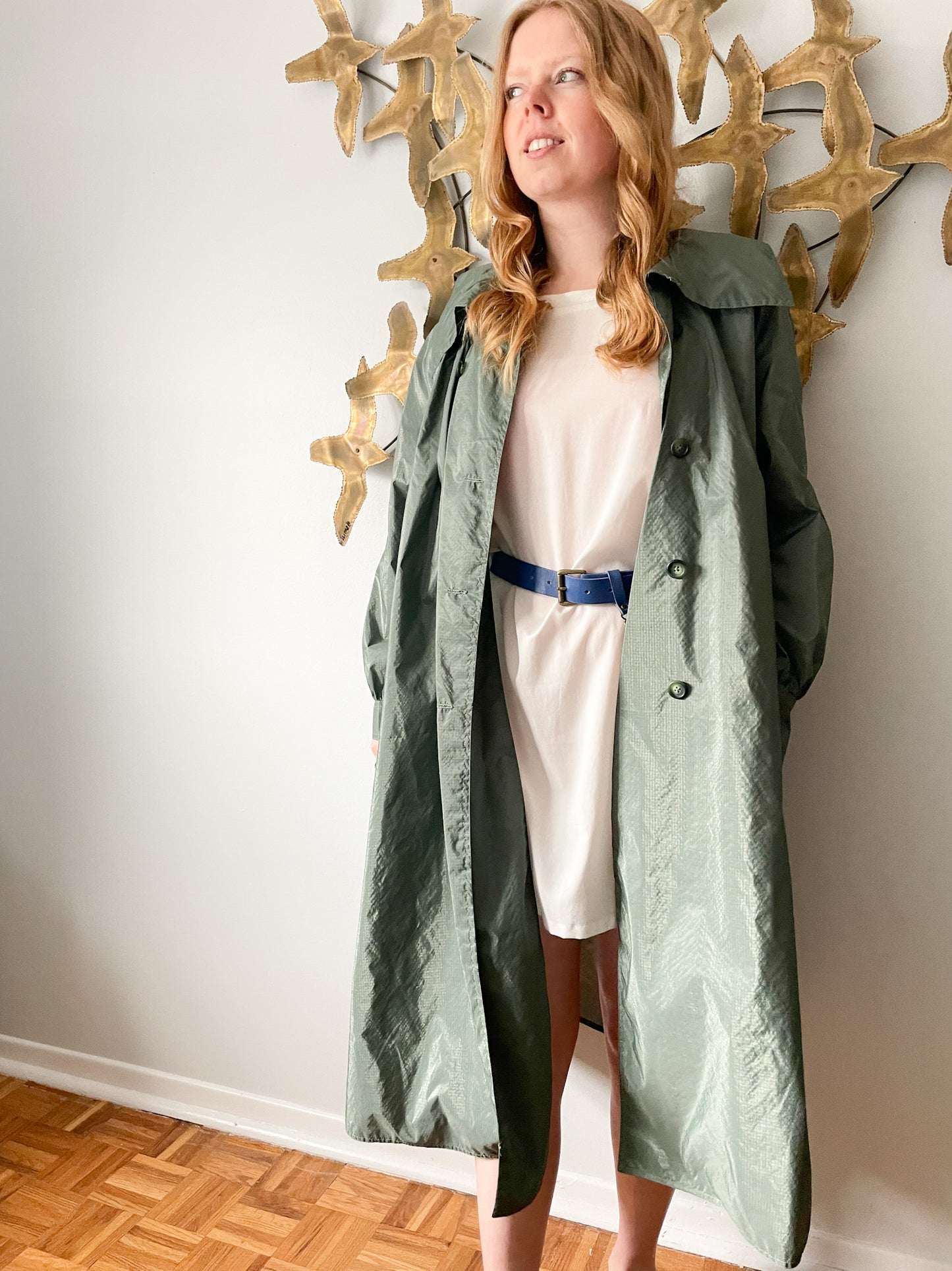 Vintage Hooded Green Buttoned Long Water Repellent Rain Jacket - S/M/L/XL/XXL