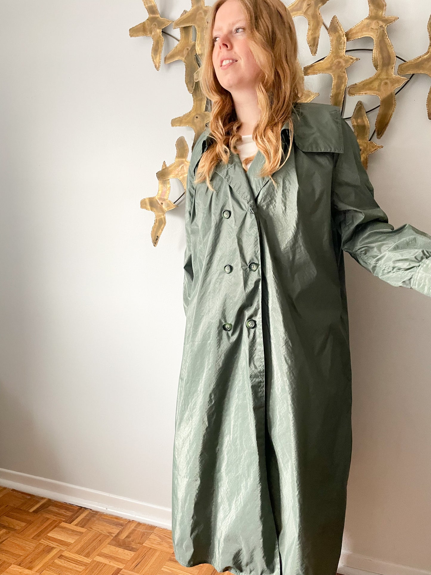 Vintage Hooded Green Buttoned Long Water Repellent Rain Jacket - 4XL