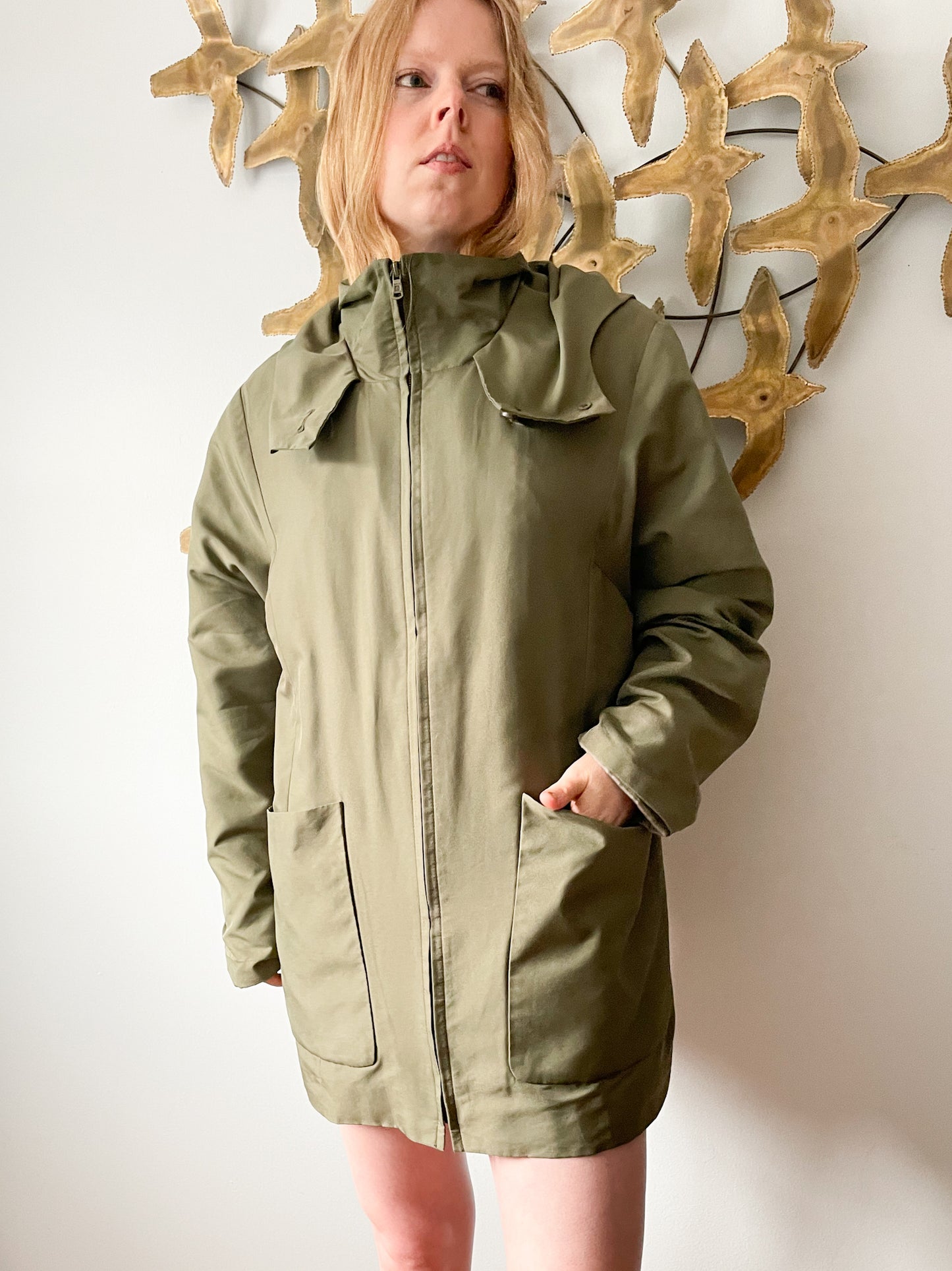 Anne Klein Green Waterproof Hooded Zip Up Coat - M/L