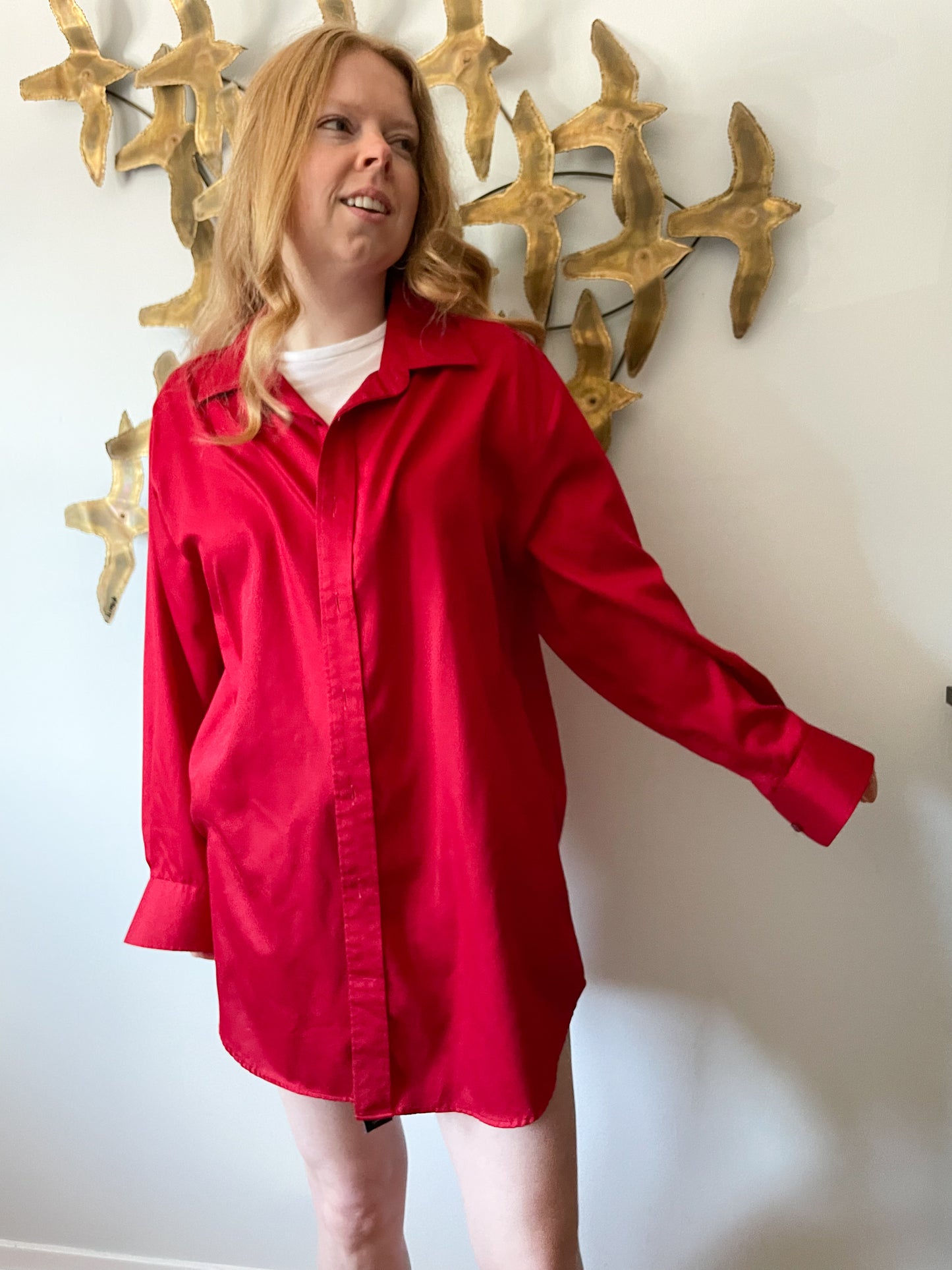 Bellissimo Red Cotton Blend Relaxed Button Down Shirt - XL