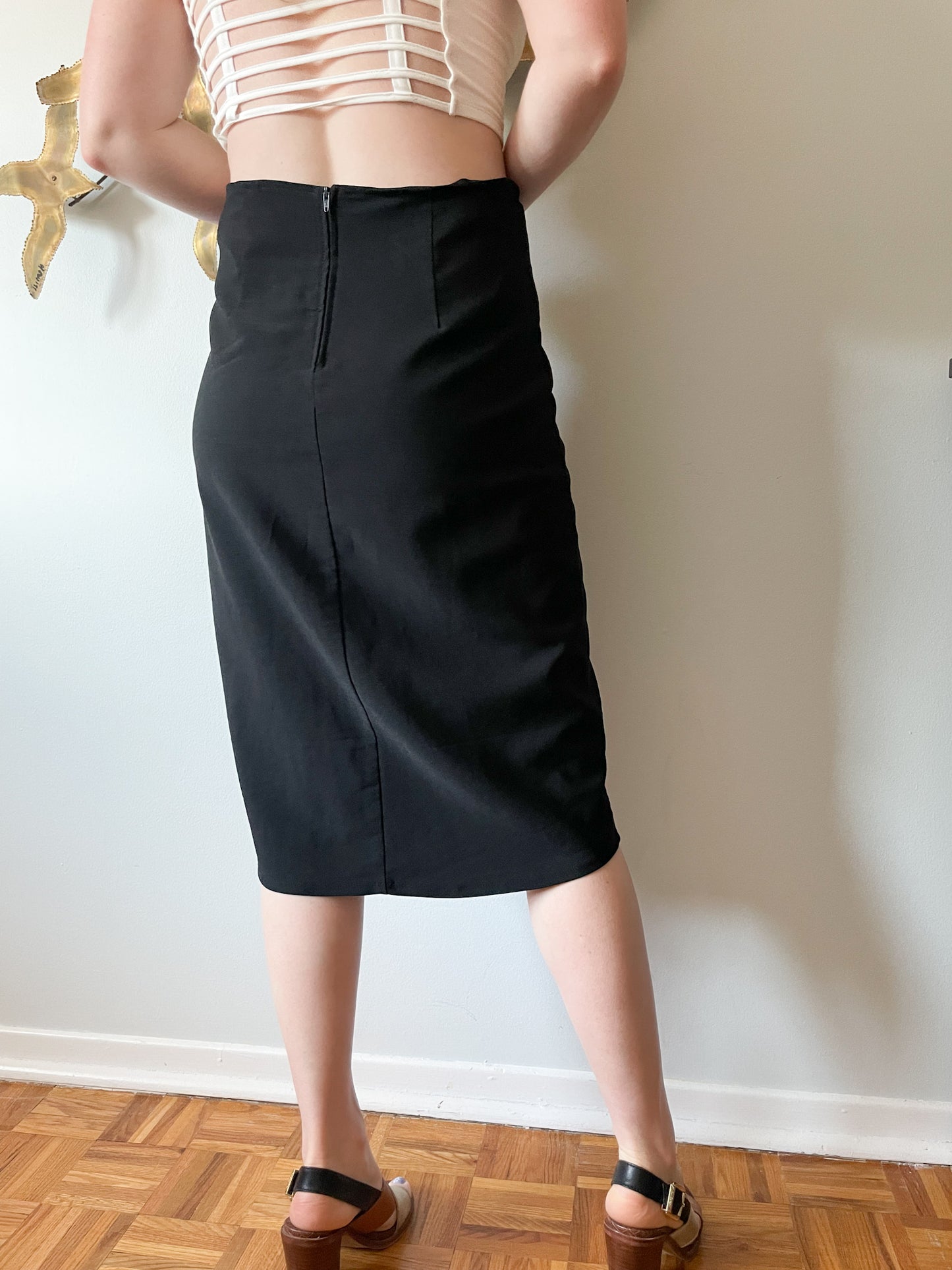 HKR Black Stretch Slit Pencil Skirt - Medium