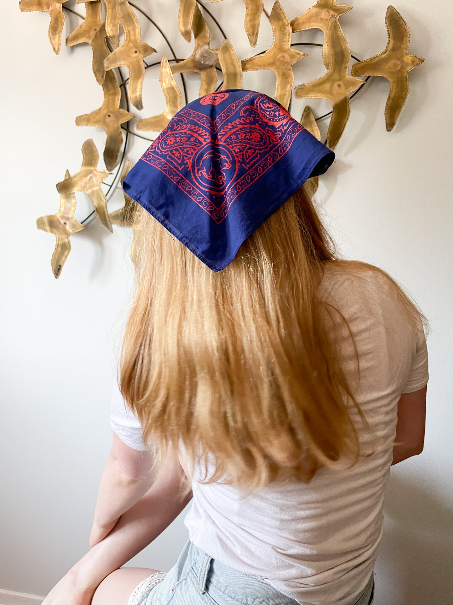 Chicago Cubs Navy Red Square Cotton Bandana Scarf Headband