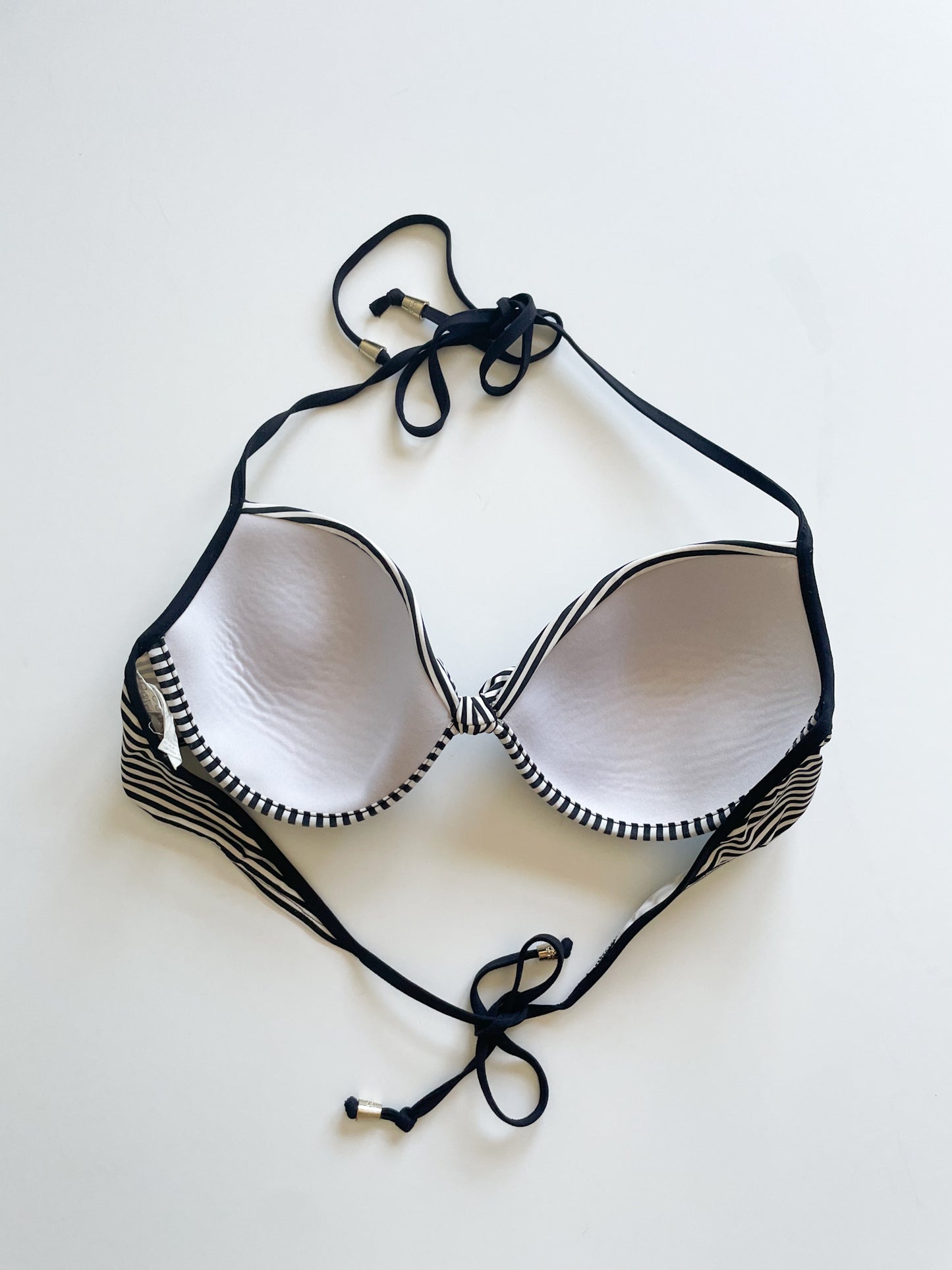 Powder Room Black White Stripe Underwire Bikini Top - L/XL