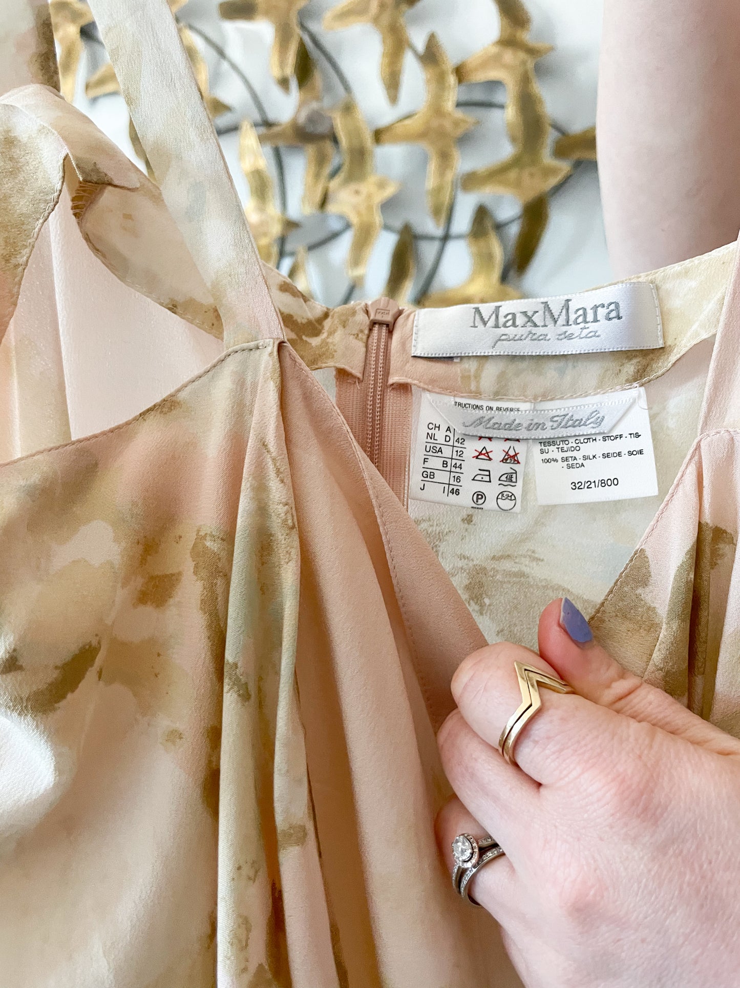Max Mara Pure Silk Blush Floral Knot Waist Tunic Top - Medium