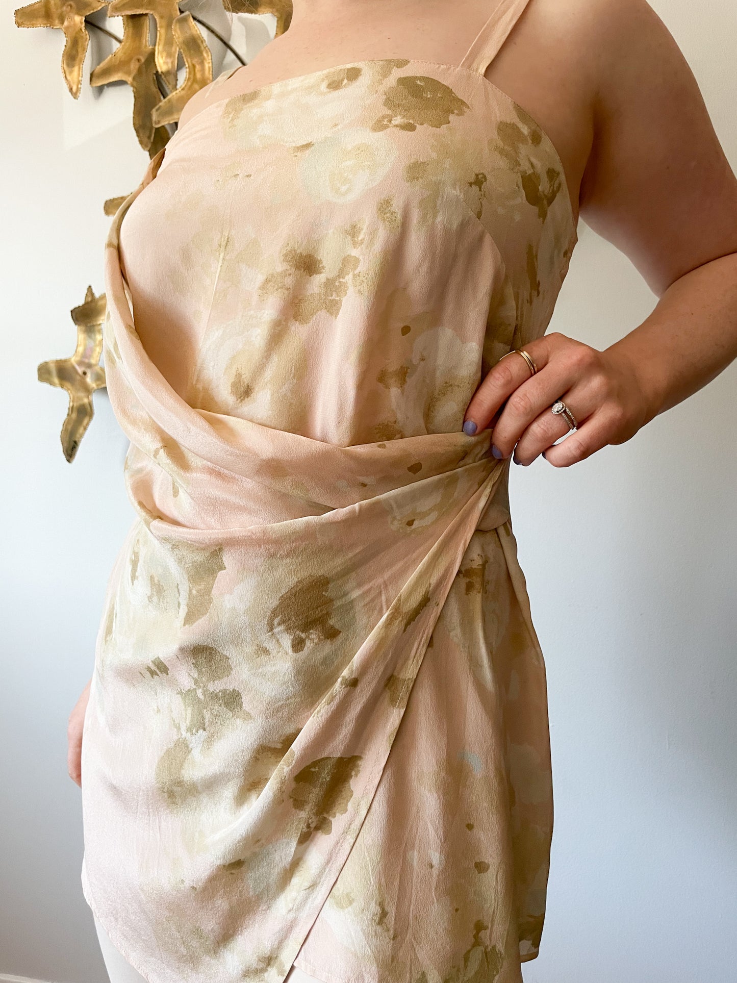 Max Mara Pure Silk Blush Floral Wrap Waist Tunic Top - Medium