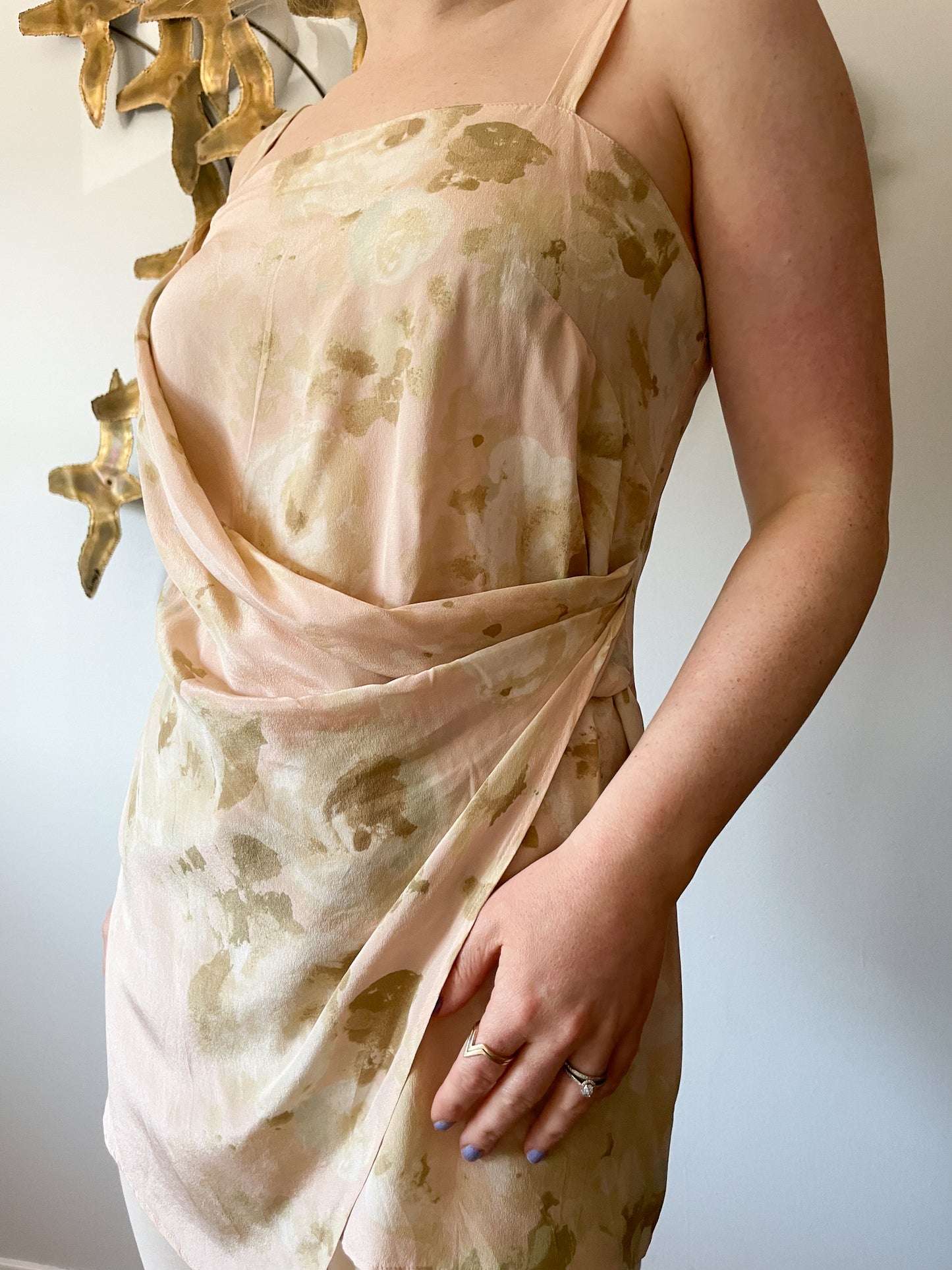Max Mara Pure Silk Blush Floral Wrap Waist Tunic Top - Medium