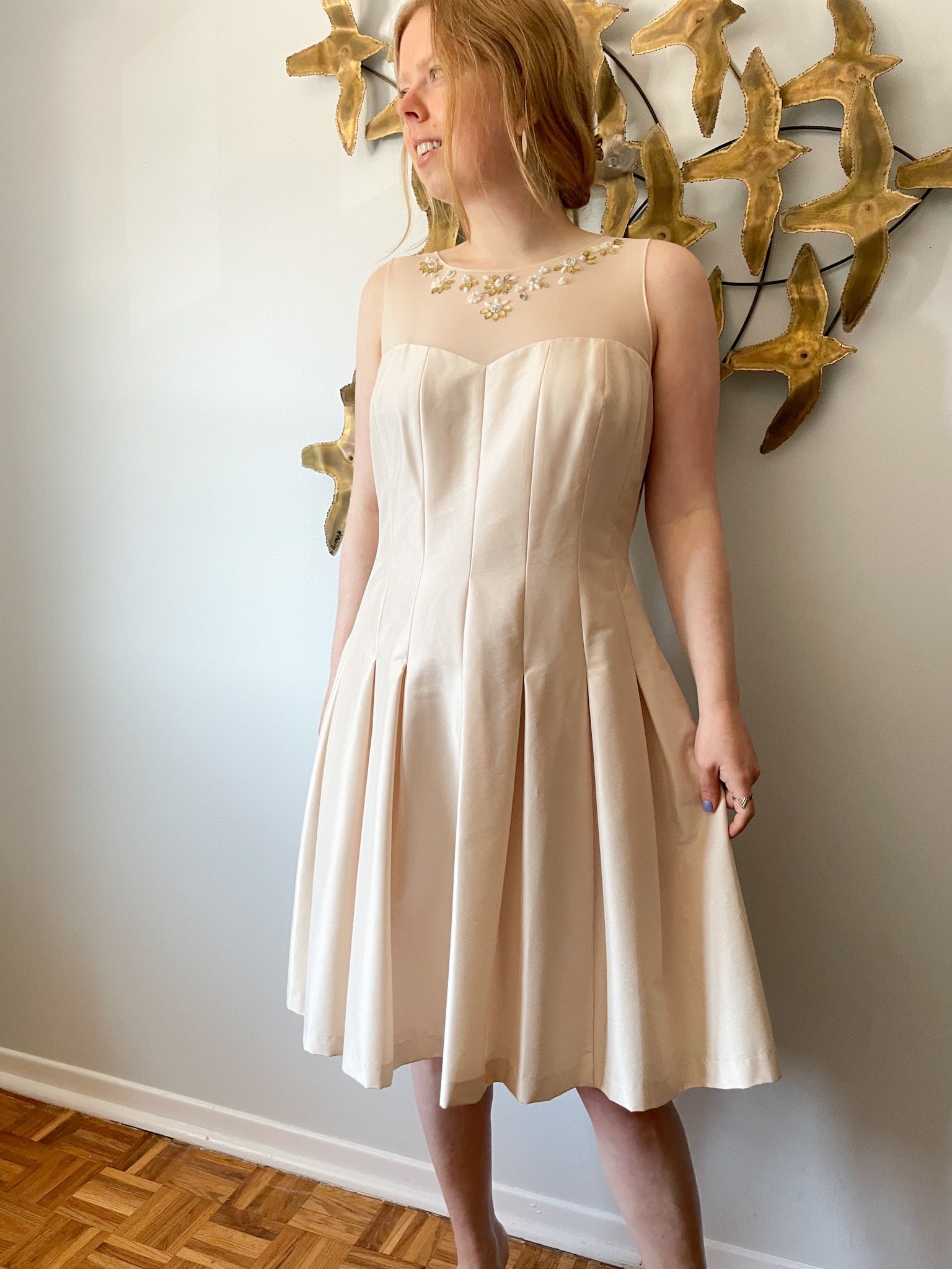 Jones New York Oyster Cream Fit Flare Pleated Dress - Size 12 Jones New York Oyster Cream Fit Flare Pleated Dress - Size 12