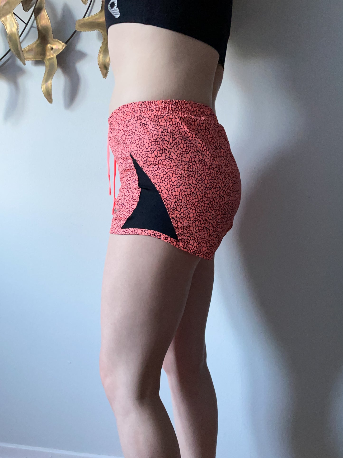 Nike Neon Pink Black Graphic Lined Dry Fit Running Shorts - XS