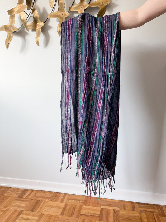 Purple Jewel Tone Stripe Fringe Scarf Shawl