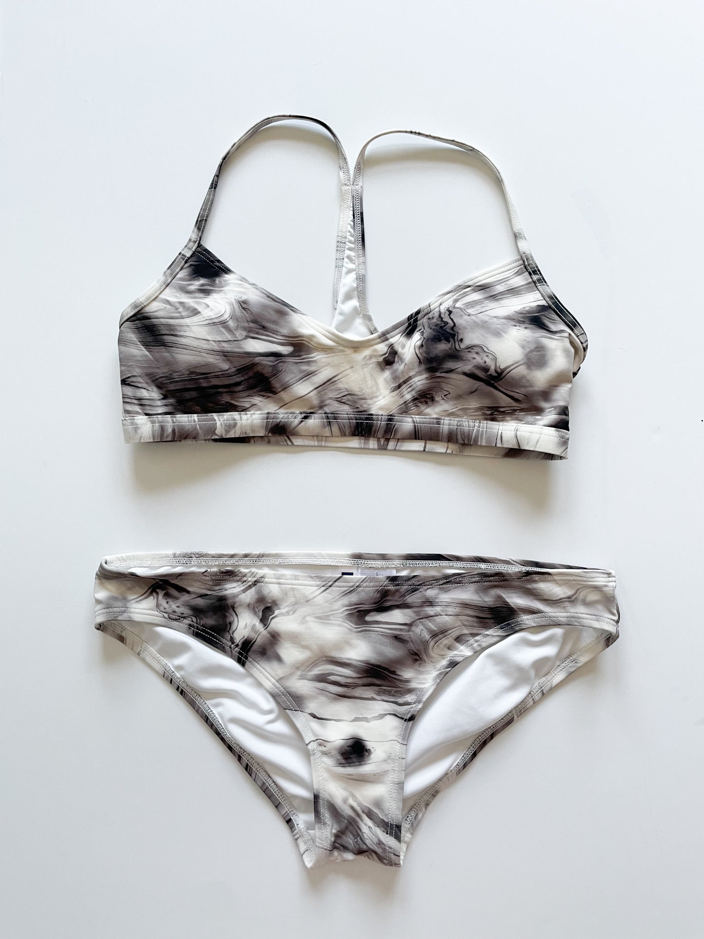 GAP Grey White Marble Scoopneck Racerback Bikini Top - Medium