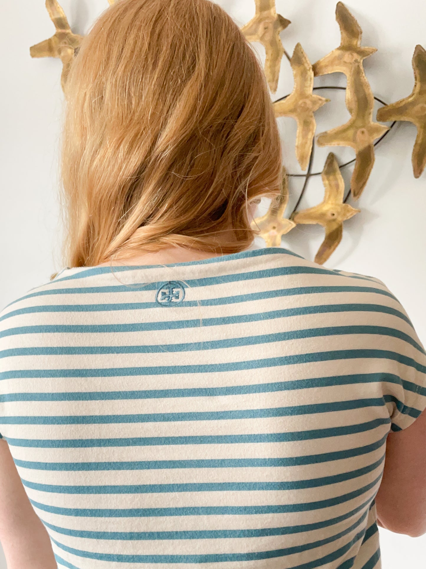 Tory Burch Light Blue Stripe V-Neck Cotton Shift Dress - Small
