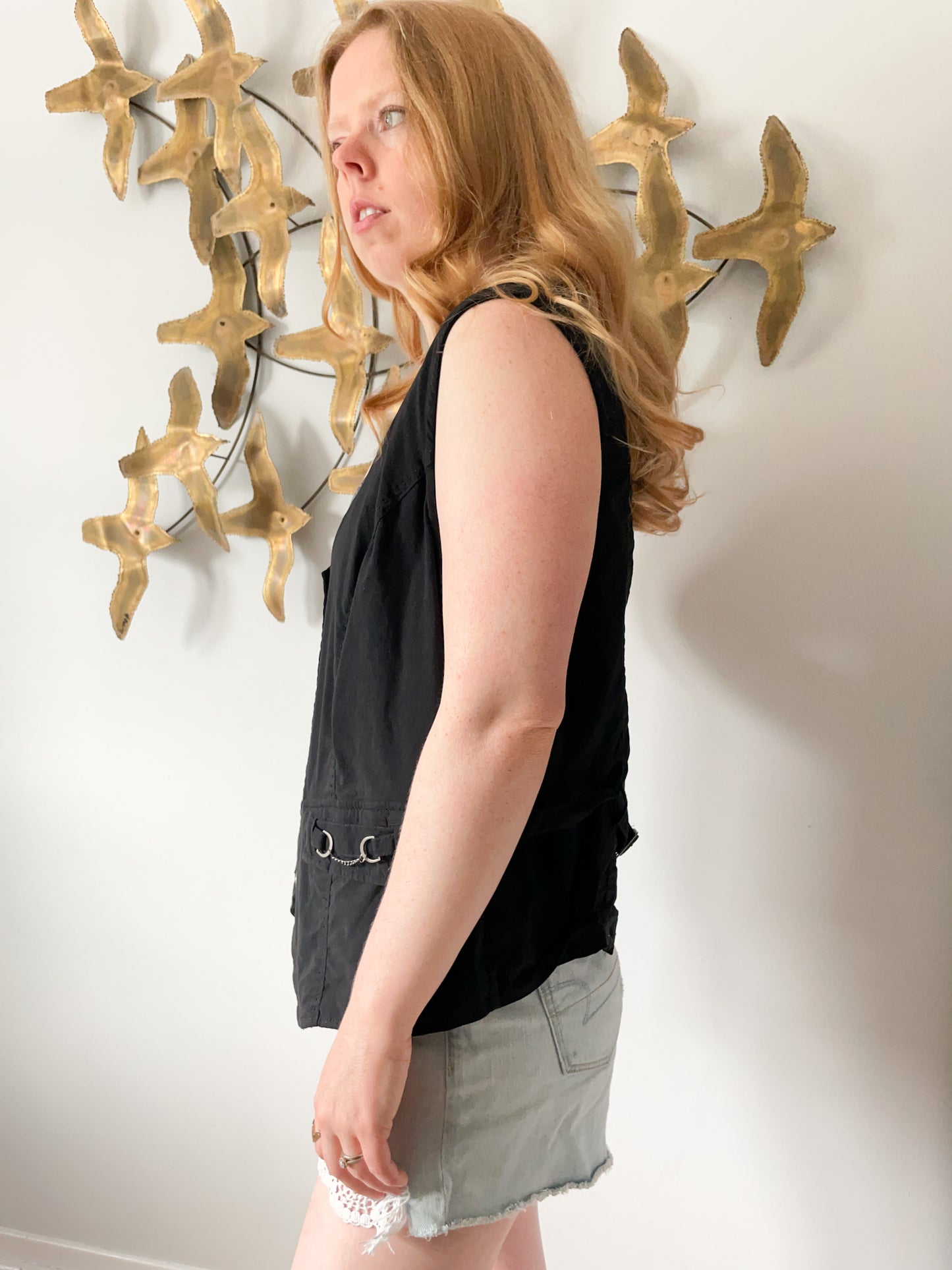 Black Button Front Vest Top - XL