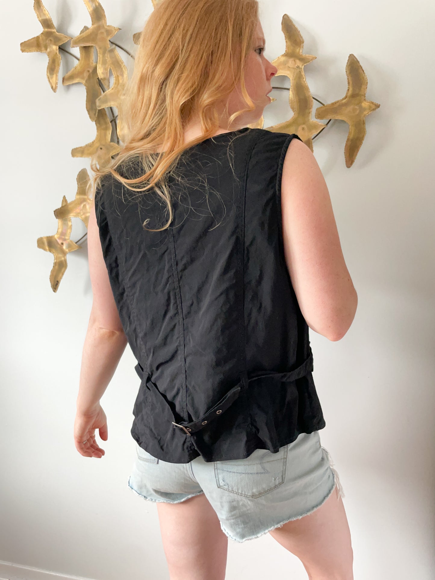 Black Button Front Vest Top - XL