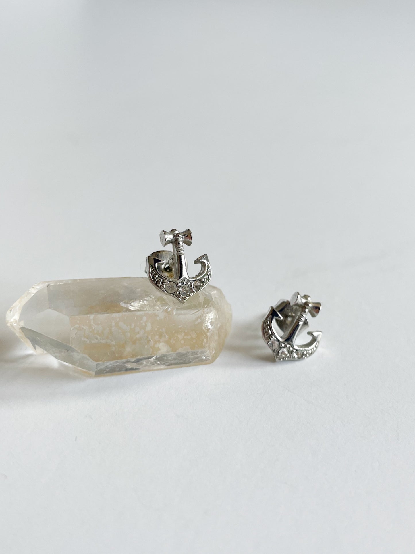 Anchor Crystal Nautical Stud Earrings