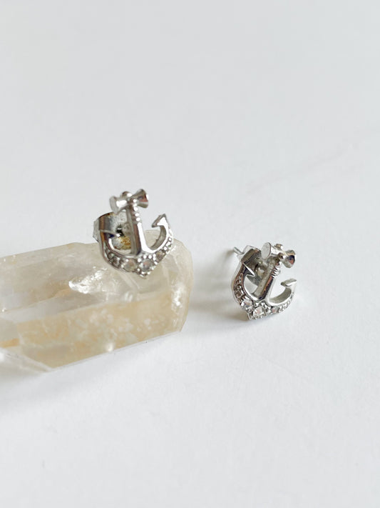 Anchor Crystal Nautical Stud Earrings
