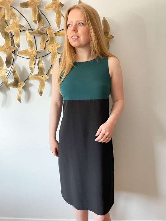 Spanner Forest Green Black Colourblock Sheath Dress - Size 6