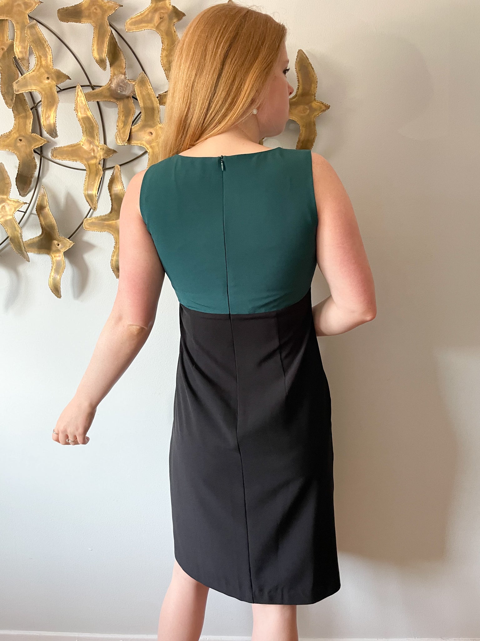 Spanner Forest Green Black Colourblock Sheath Dress - Size 6 Spanner Forest Green Black Colourblock Sheath Dress - Size 6