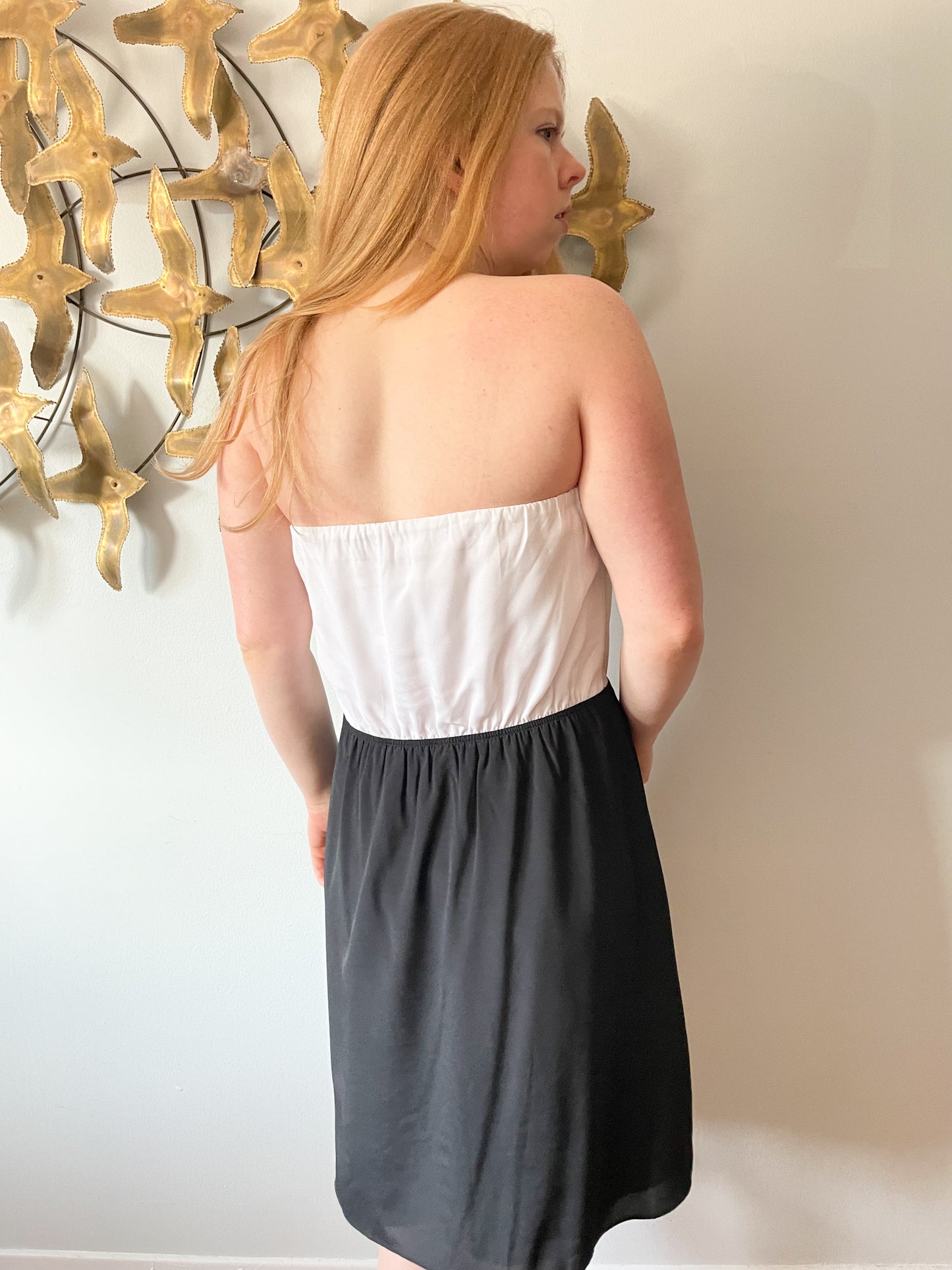 EXPRESS Black White Ruffle Strapless Dress - Size 12