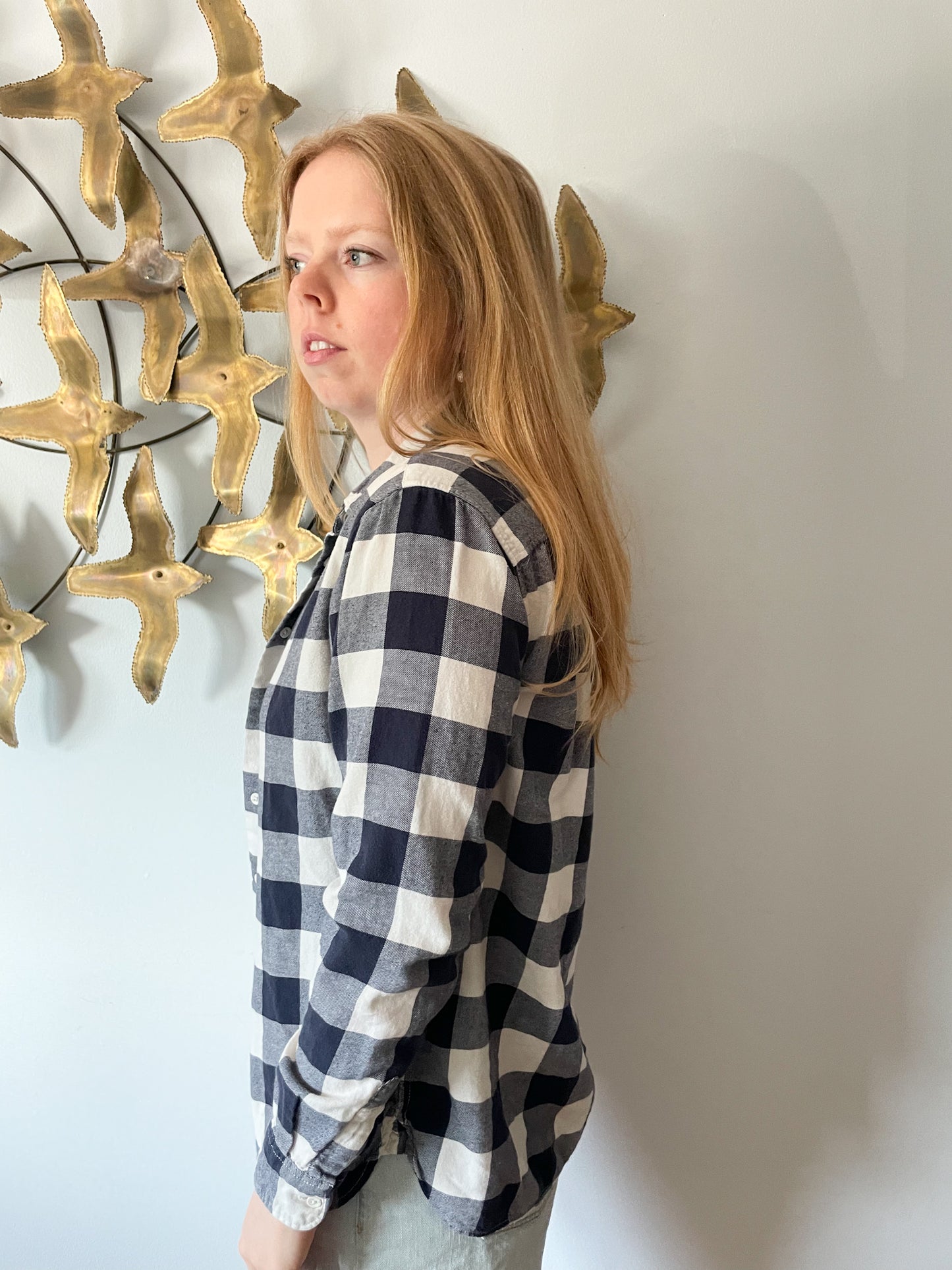 Uniqlo Navy Checker Soft 100% Cotton Button Down Overshirt - S/M