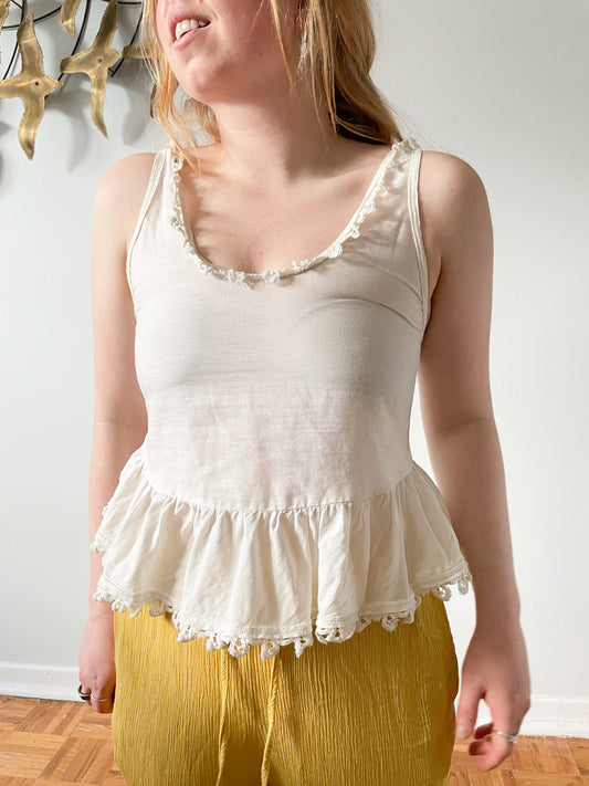 Wilfred Cream Linen Cotton Lace Ruffle Top - XS