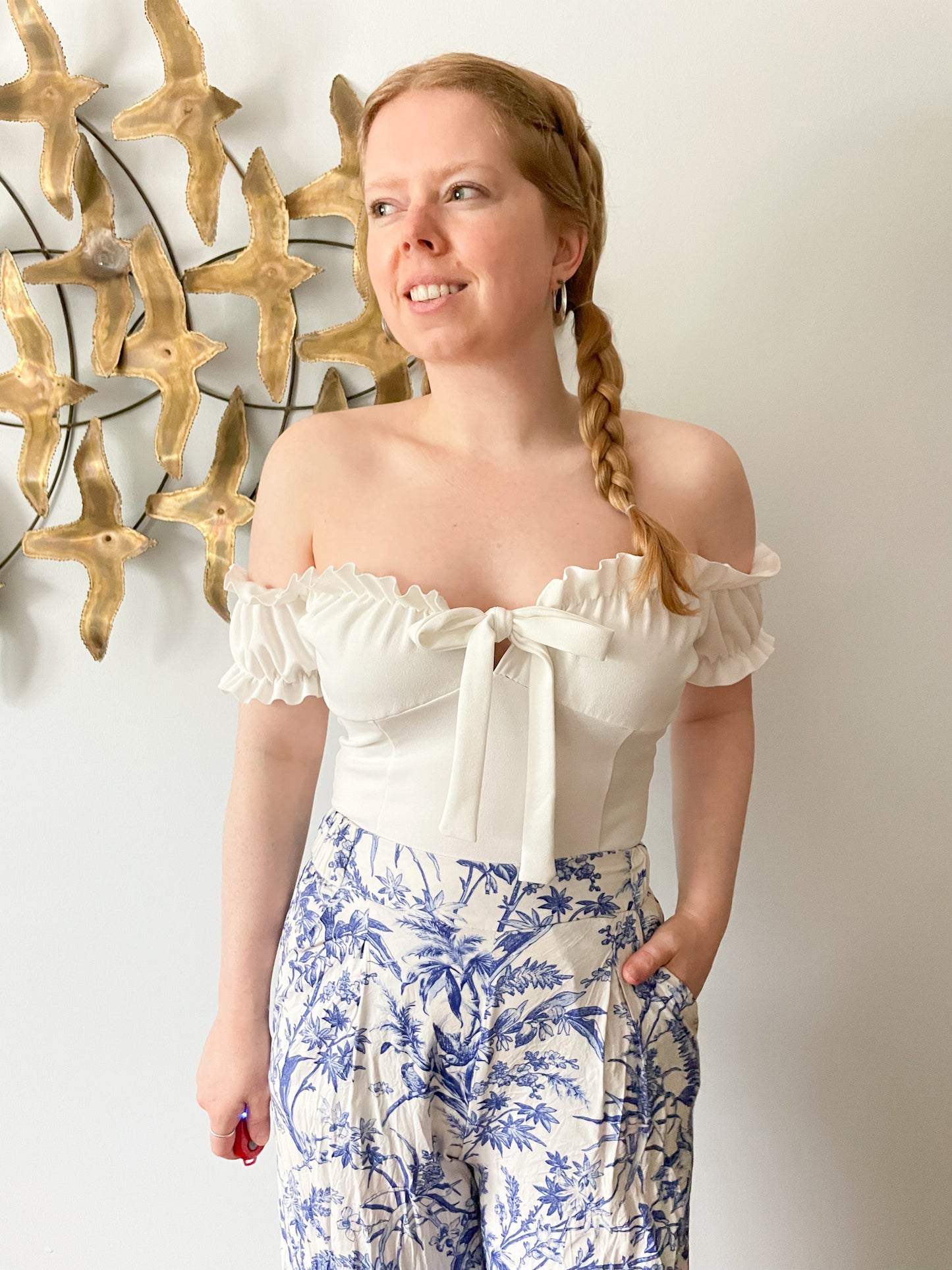 Missguided White Ruffle Off The Shoulder Bodysuit Corset Top - Size 2