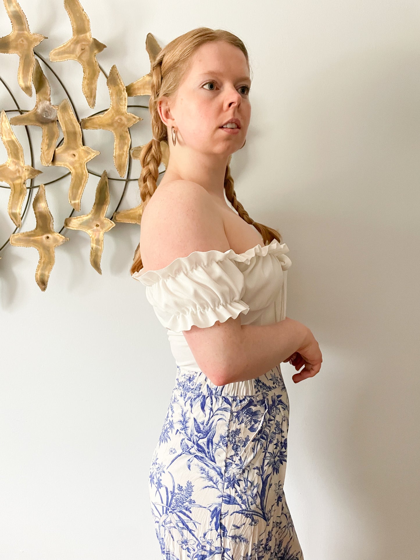 Missguided White Ruffle Off The Shoulder Bodysuit Corset Top - Size 2
