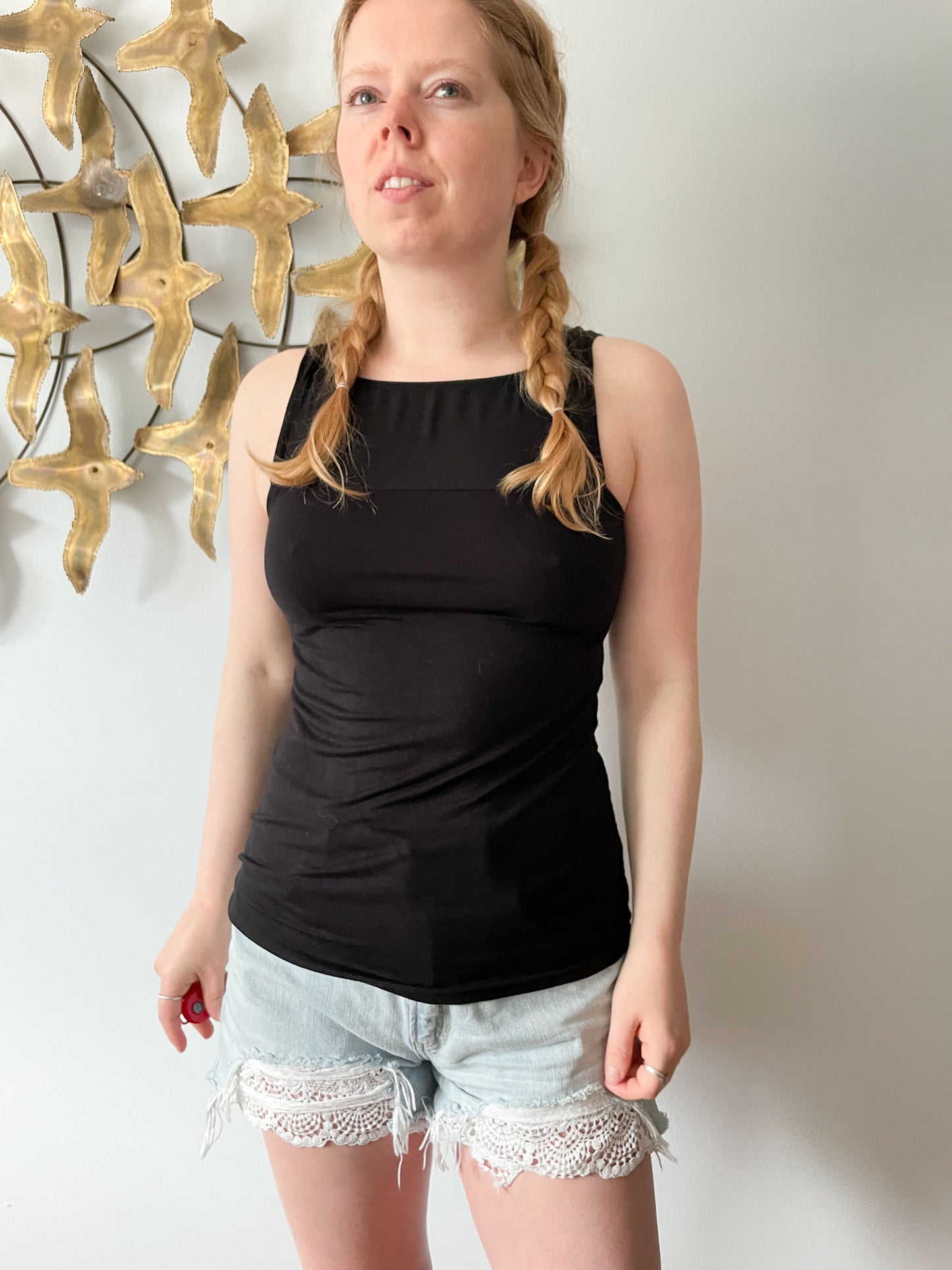 RW & Co. Black Jersey Boat Neck Sleeveless Top - XS/S