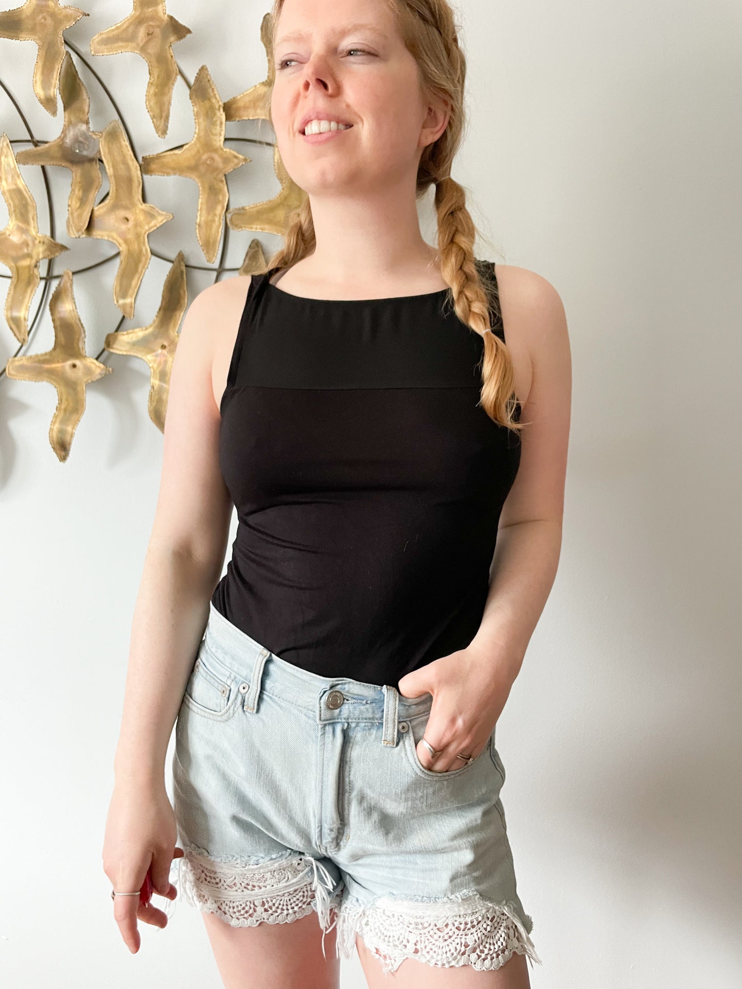 RW & Co. Black Jersey Boat Neck Sleeveless Top - XS/S