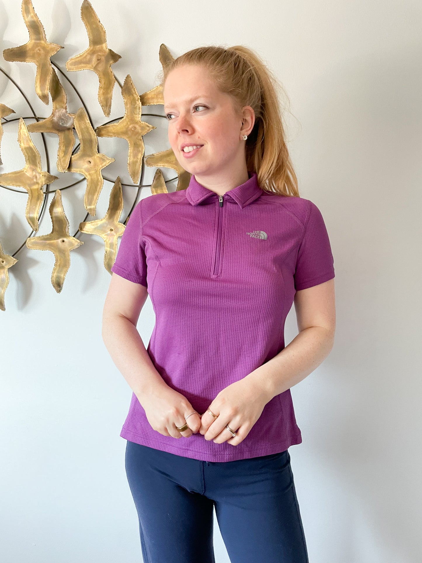 The North Face Purple Waffle Knit Performance Golf Polo Top - Medium