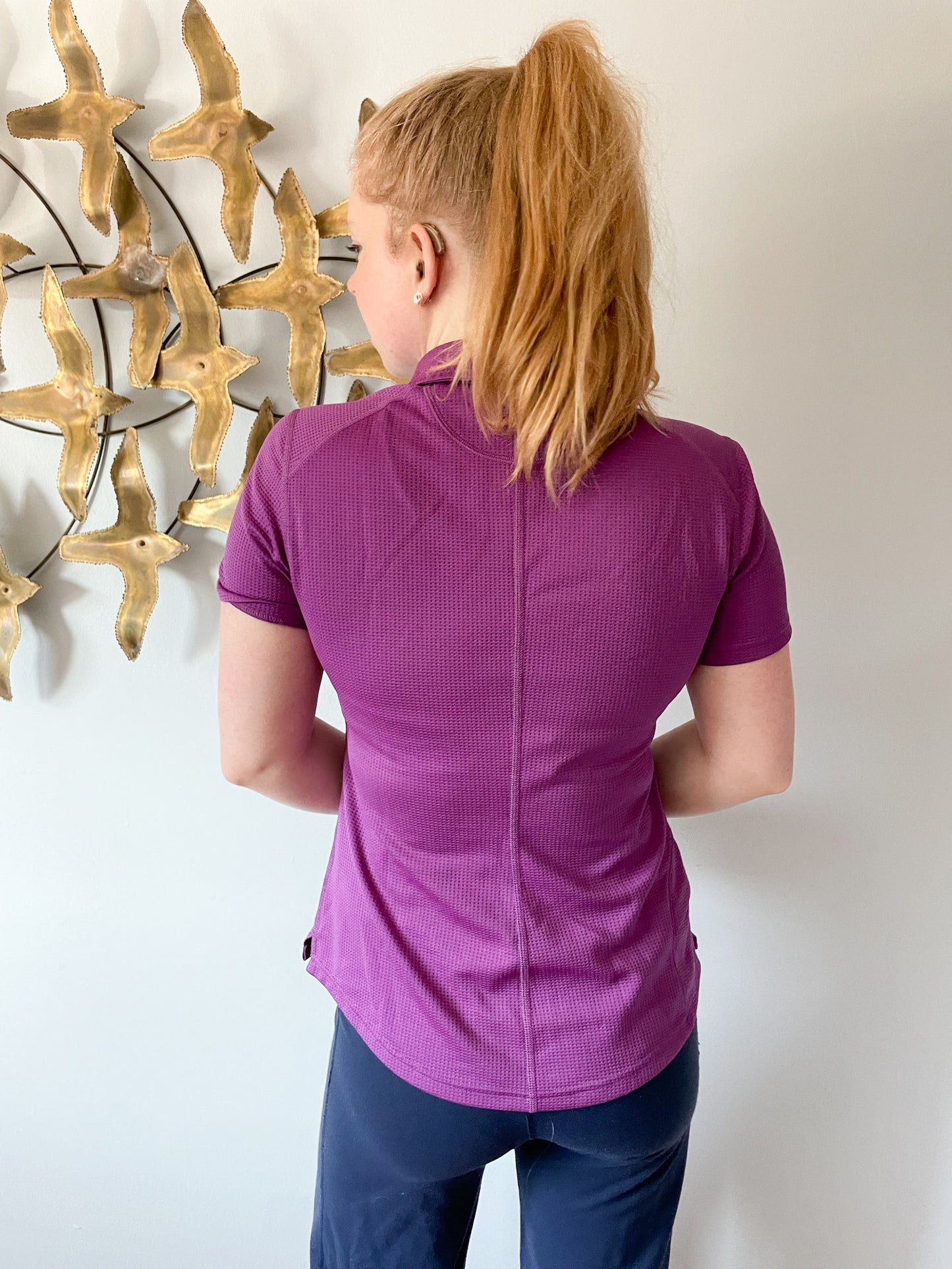 The North Face Purple Waffle Knit Performance Golf Polo Top - Medium