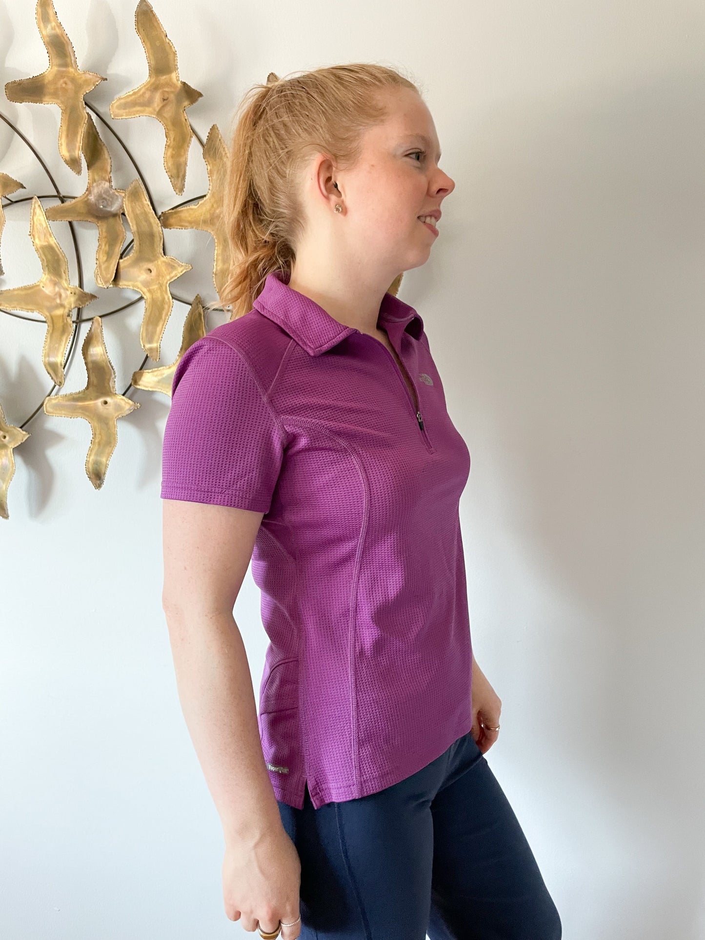 The North Face Purple Waffle Knit Performance Golf Polo Top - Medium