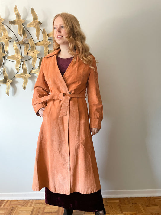 JJ Vintage Burnt Orange Suede Trench Dress Jacket - Small