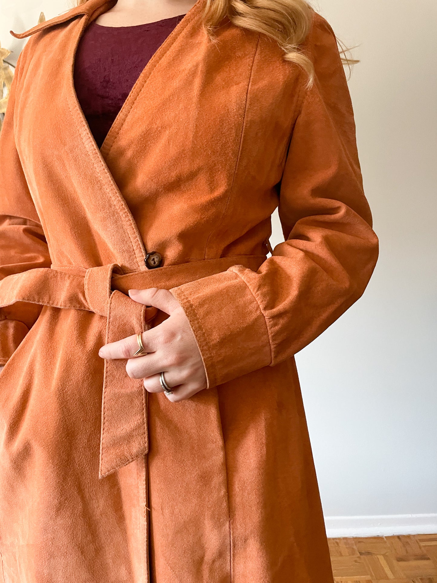 JJ Vintage Burnt Orange Suede Trench Dress Jacket - Small