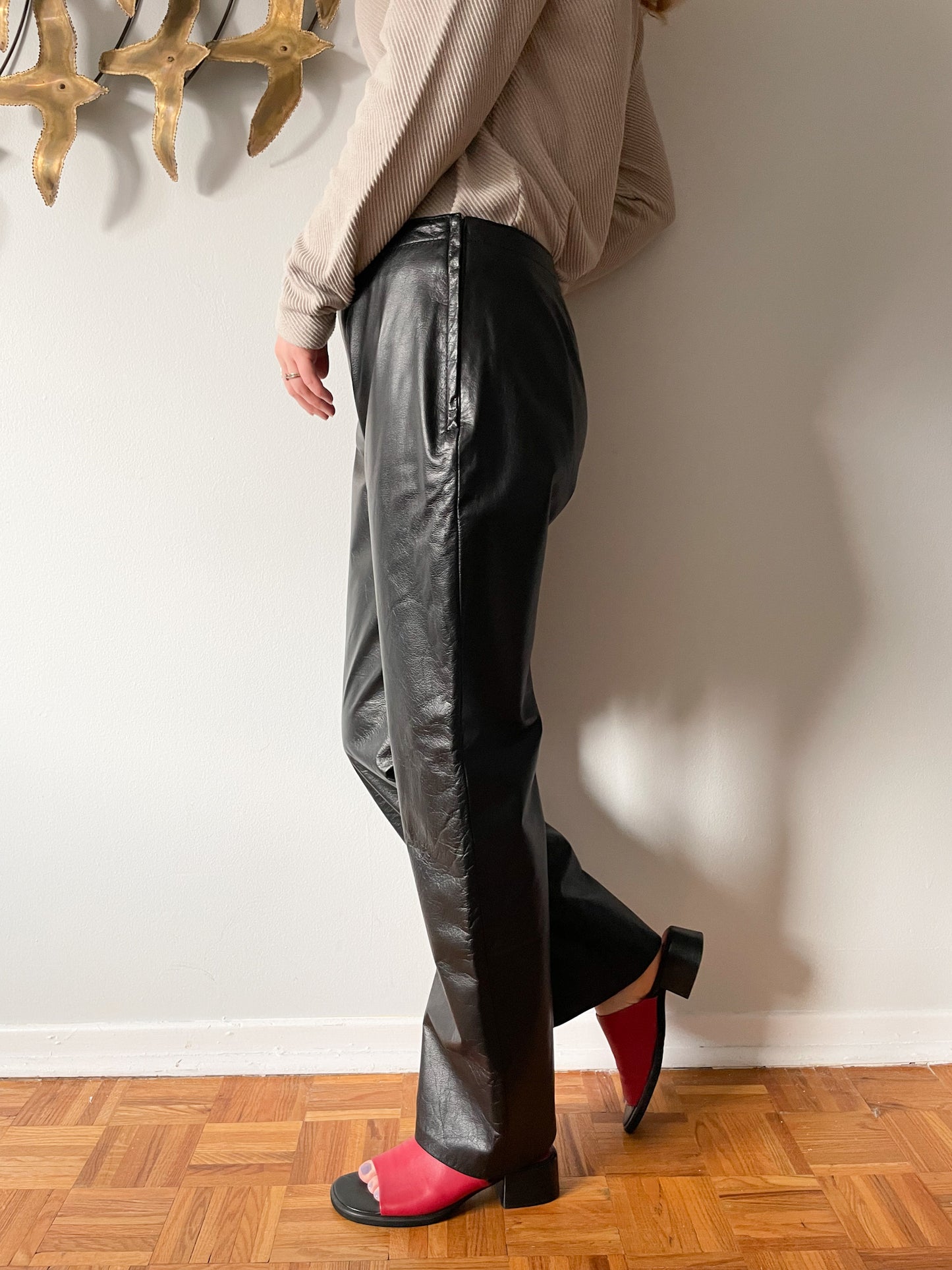 Vintage Genuine Leather Black Straight Leg Mid Rise Pants - Medium