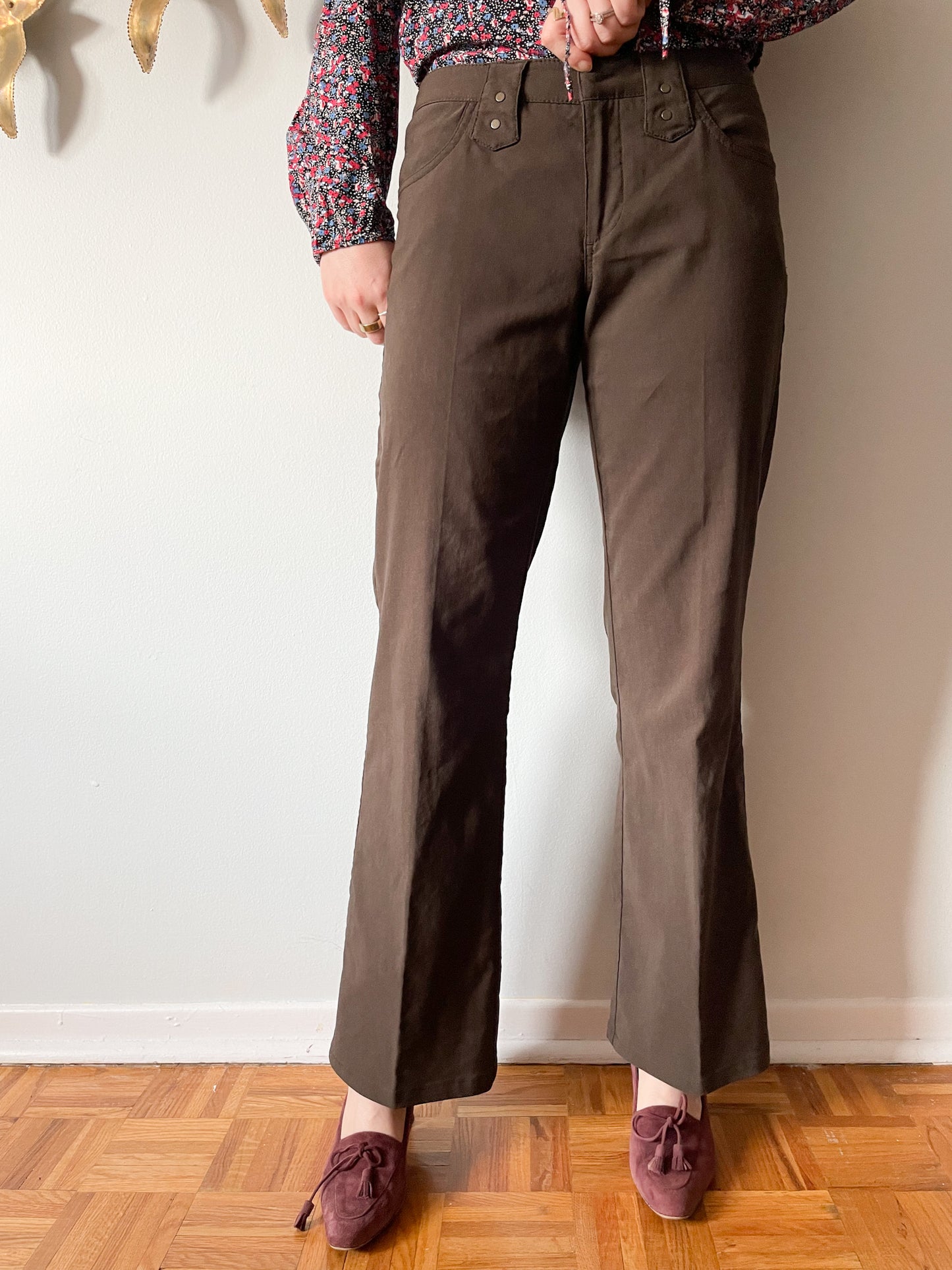 MEXX Brown Mid Rise Straight Leg Cotton Blend Cropped Trouser Pants - Small
