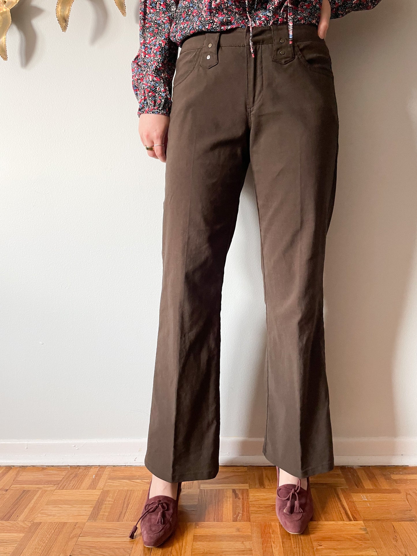 MEXX Brown Mid Rise Straight Leg Cotton Blend Cropped Trouser Pants - Small