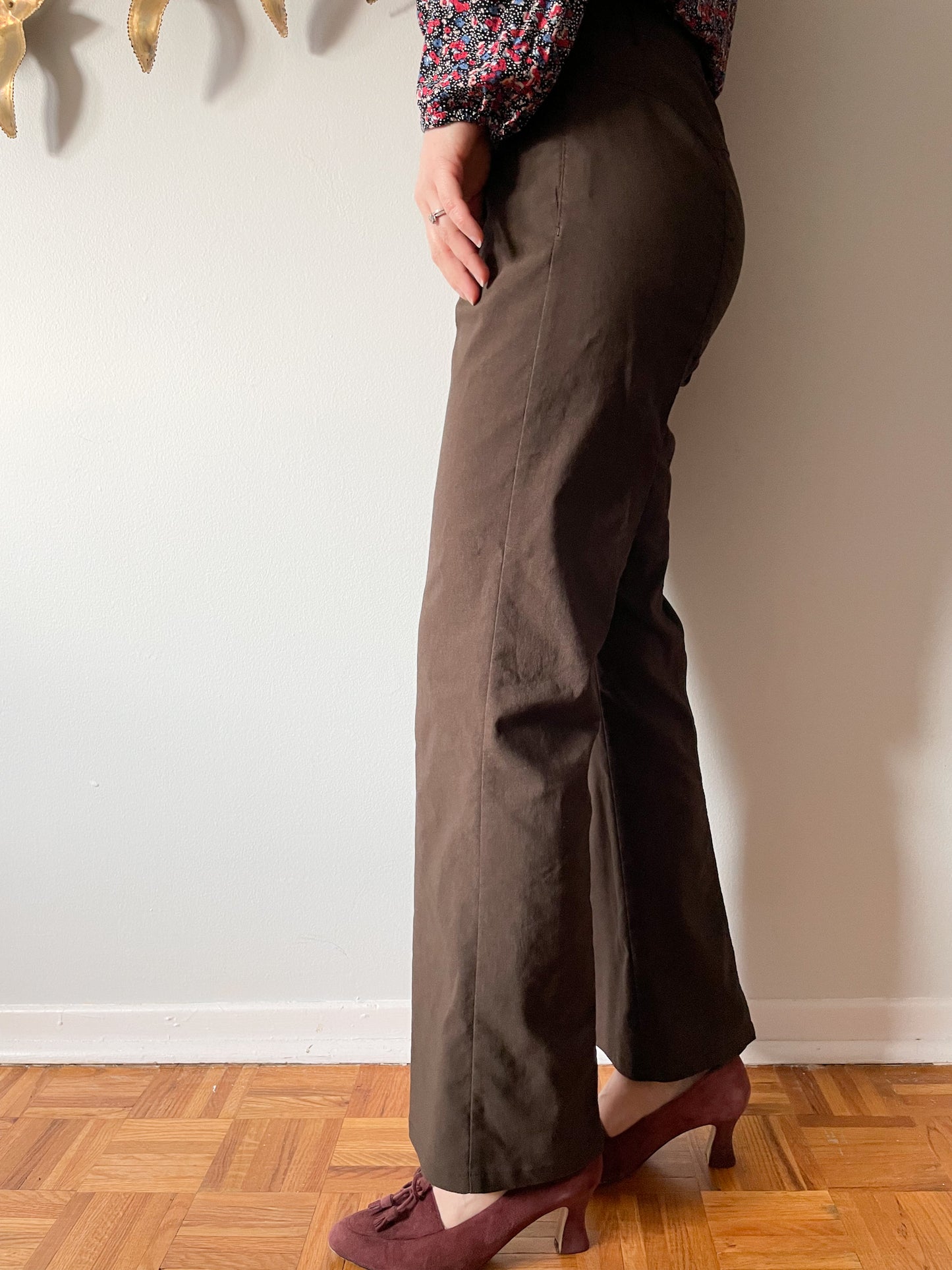 MEXX Brown Mid Rise Straight Leg Cotton Blend Cropped Trouser Pants - Small
