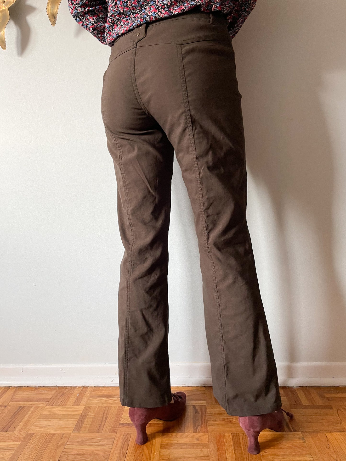 MEXX Brown Mid Rise Straight Leg Cotton Blend Cropped Trouser Pants - Small