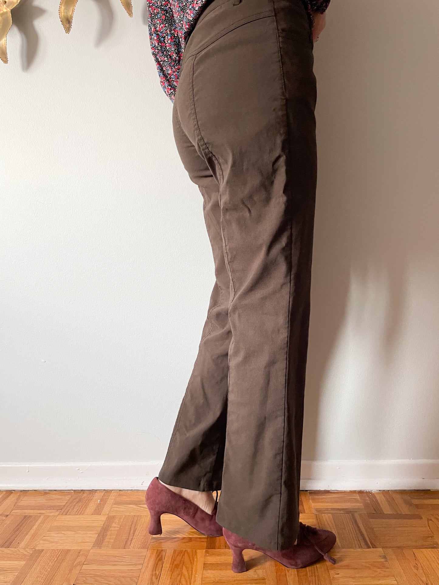 MEXX Brown Mid Rise Straight Leg Cotton Blend Cropped Trouser Pants - Small