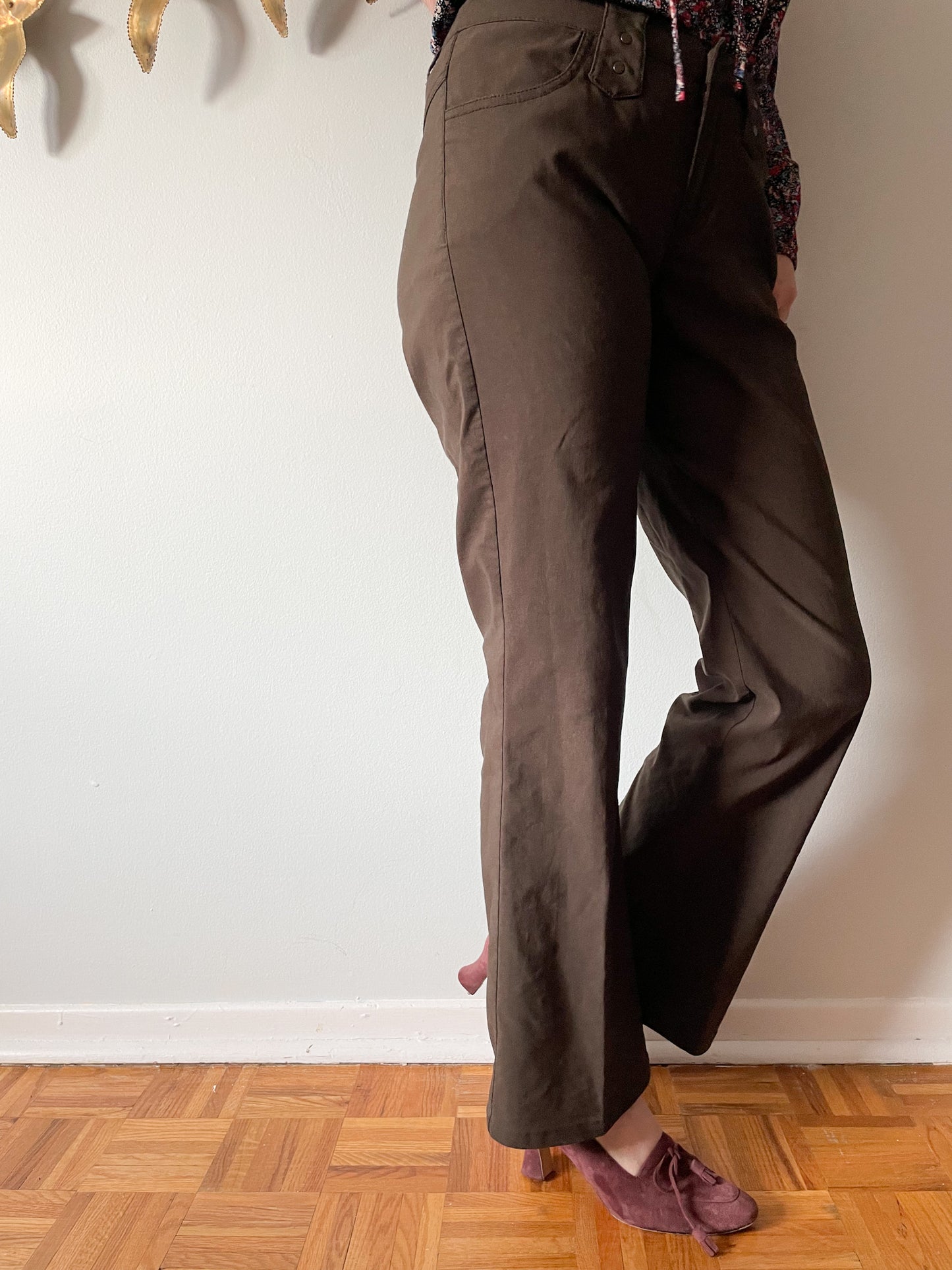 MEXX Brown Mid Rise Straight Leg Cotton Blend Cropped Trouser Pants - Small