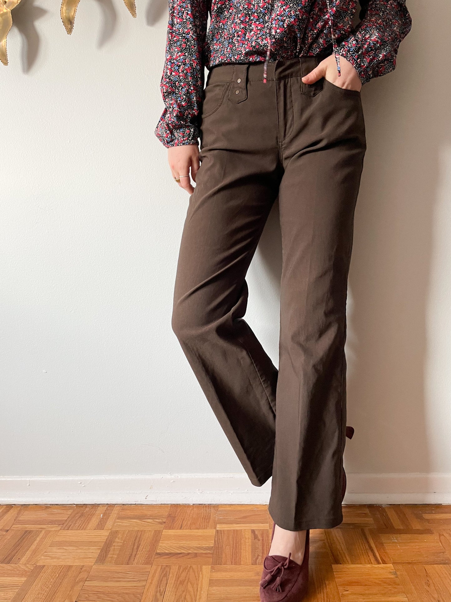 MEXX Brown Mid Rise Straight Leg Cotton Blend Cropped Trouser Pants - Small
