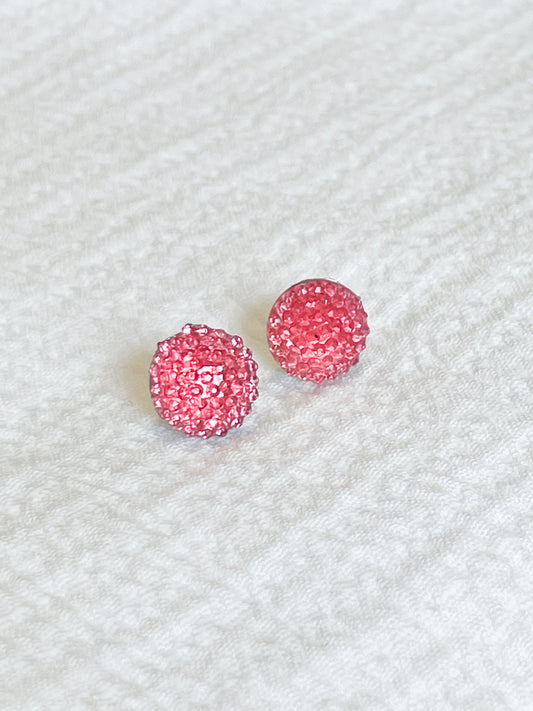 Raspberry Pink Crystal Circle Stud Earrings