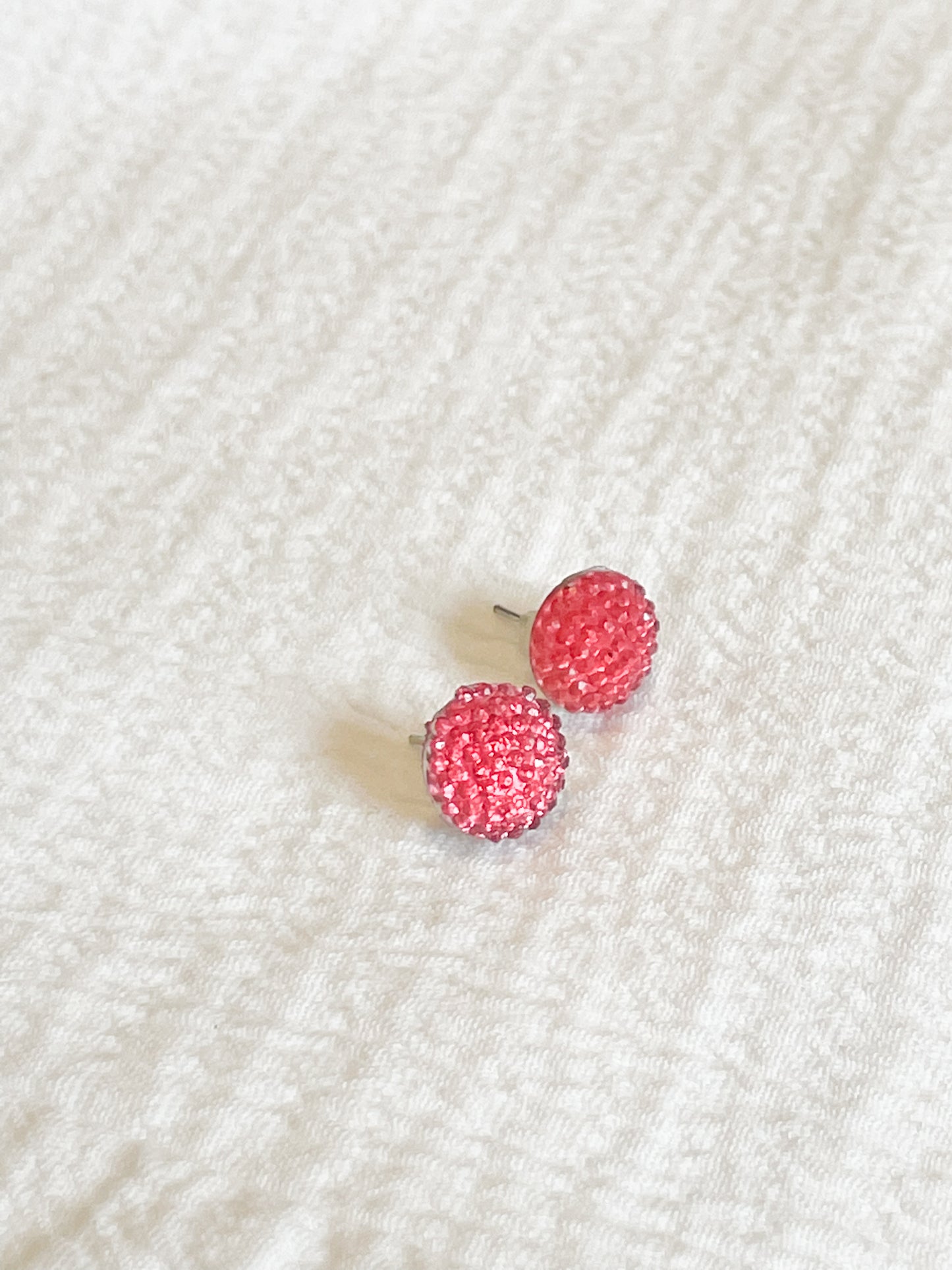Raspberry Pink Crystal Circle Stud Earrings